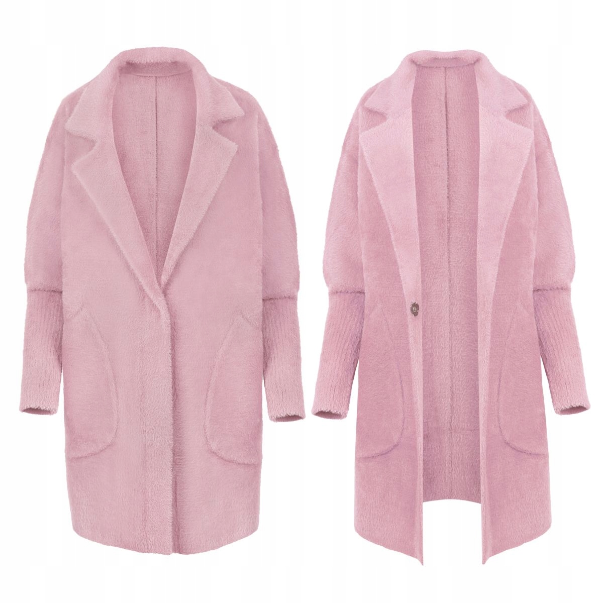 PŁASZCZ ALPAKA KOŁNIERZ WEŁNA KOLOR PUDROWY RÓŻ