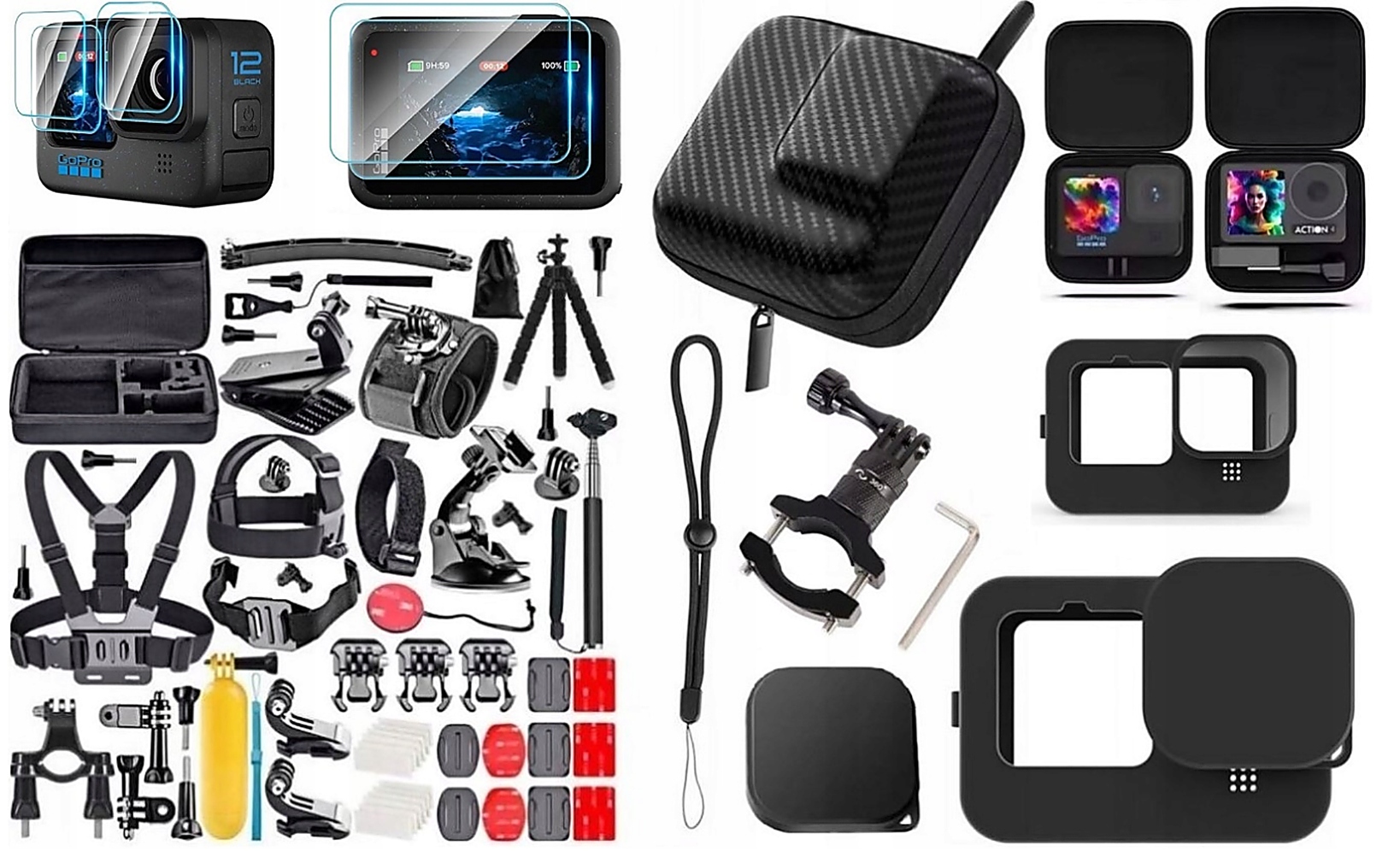 Příslušenství pro GoPro 13 12 11 10 9 8 Sada 50v1 Držák Pouzdro Pouzdro Sklo x6