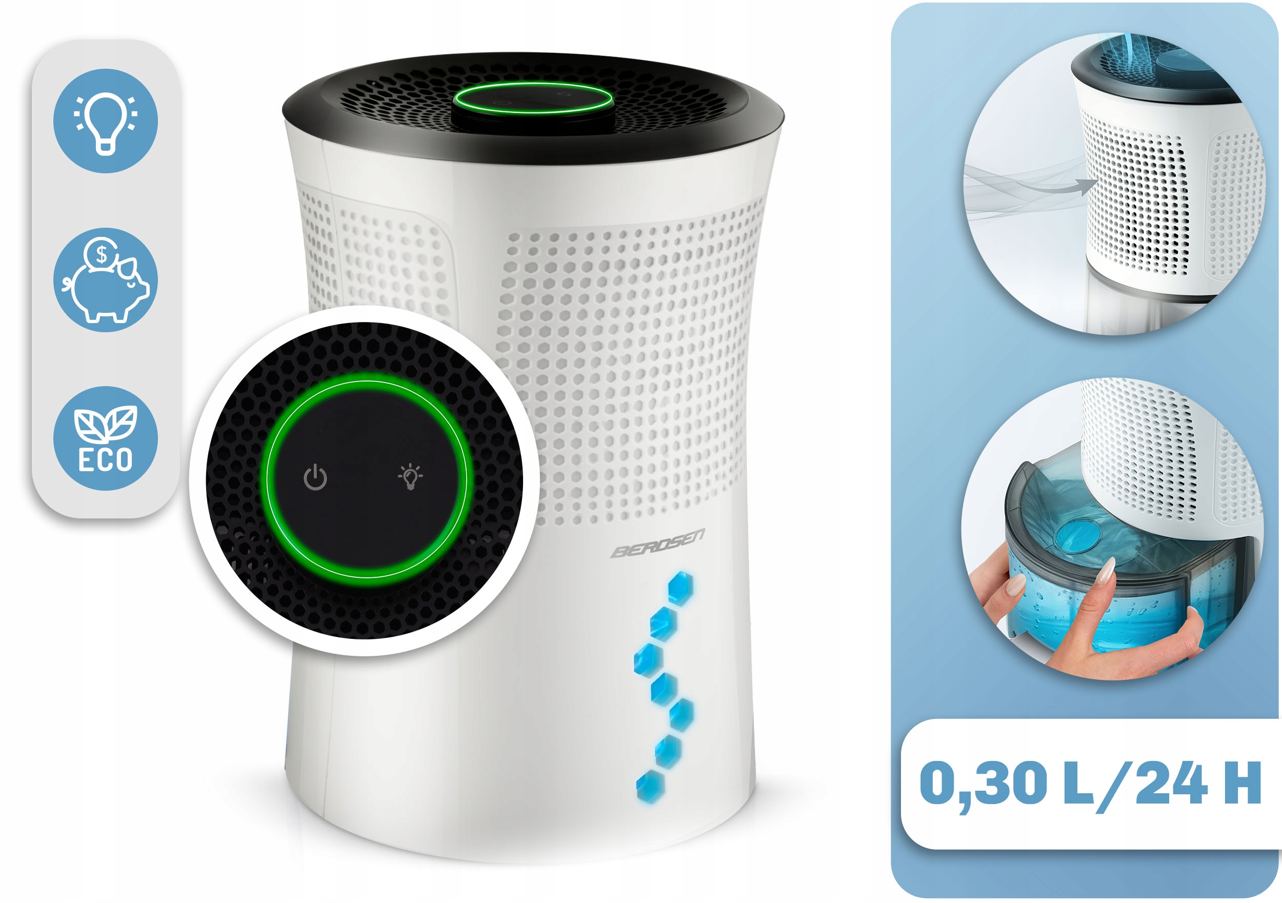 ODVLAŽIVAČ ZRAKA APSORBTOR VLAGE TIHI 34dB LED Berdsen Šifra proizvođača 352700