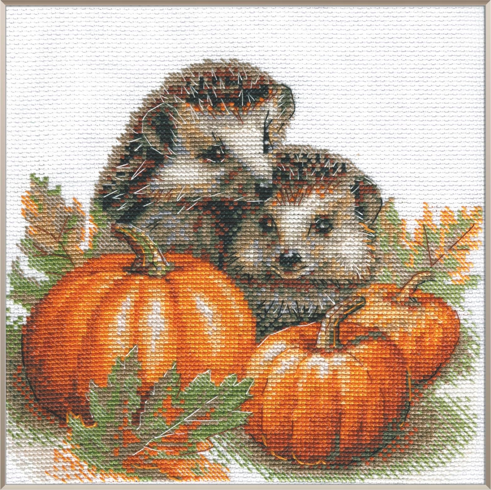 Aine A1021 Ježci v době sklizně, sada pro křížkovou výšivku 19,7 x 19,7 cm