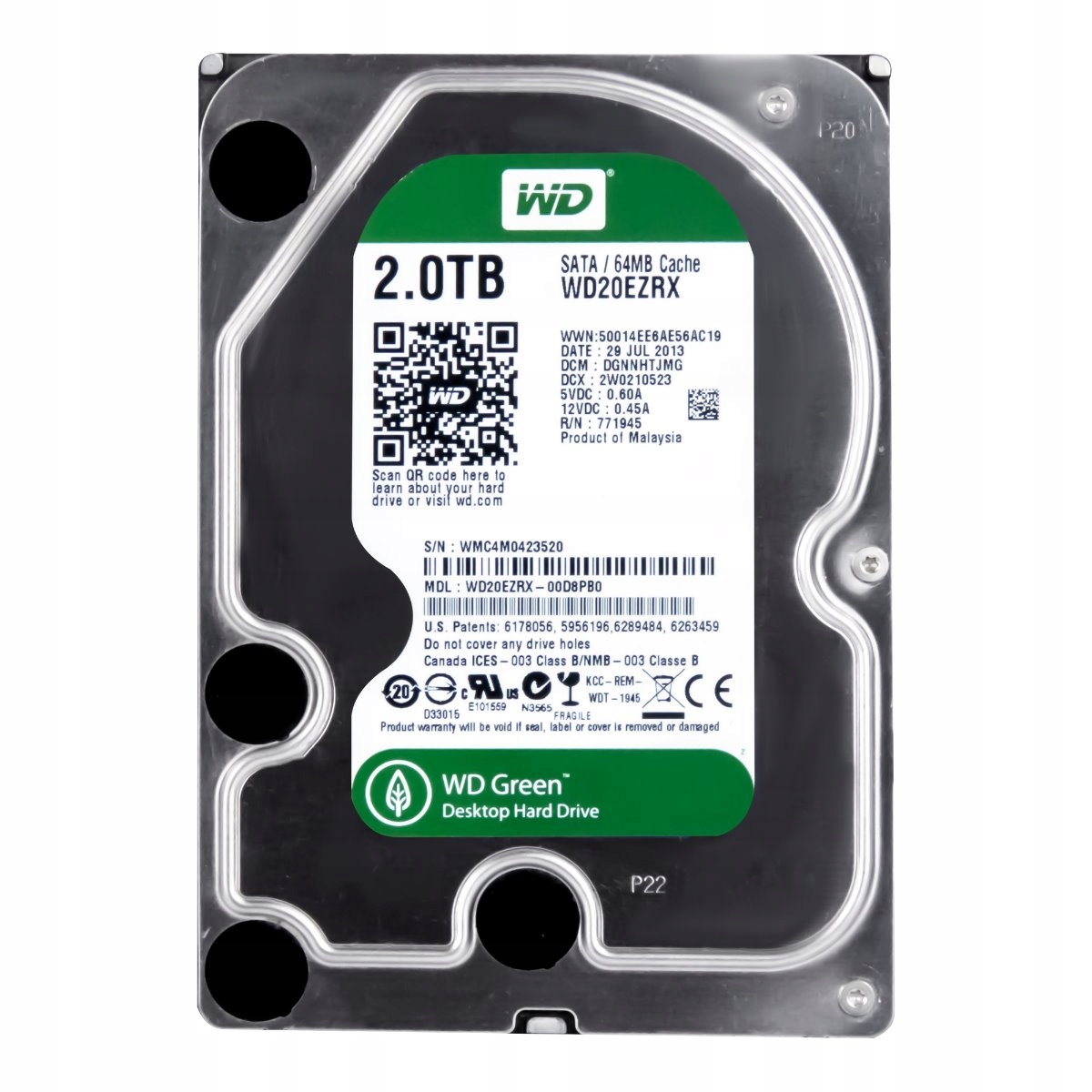 Wd Green 2TB 5.4K 64MB Sata III 3.5" WD20EZRX (Interní Hdd)