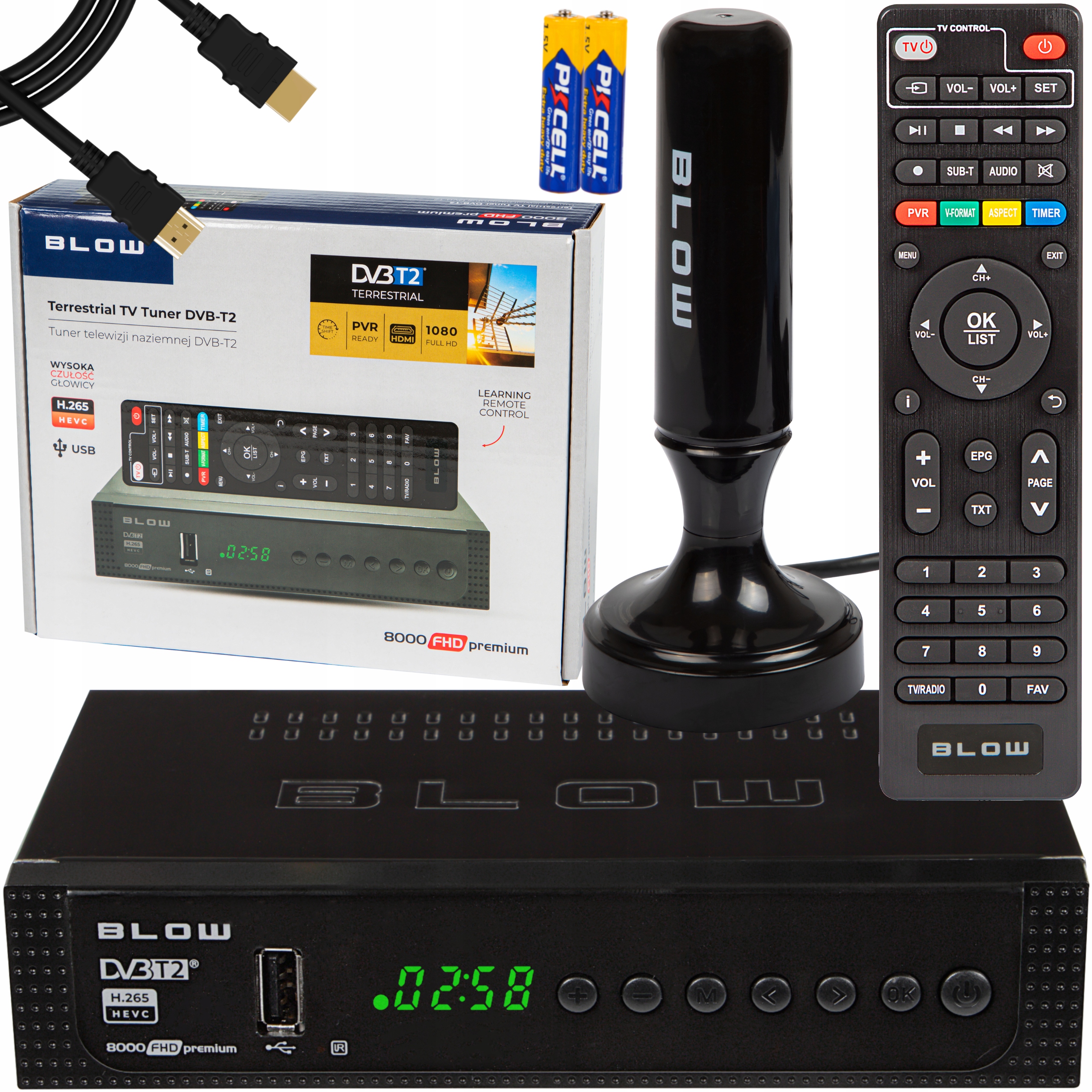 Tuner Dekodér DVB-T2 Pozemní Tv H.265 Hevc Premium Pilot Aktivní Anténa