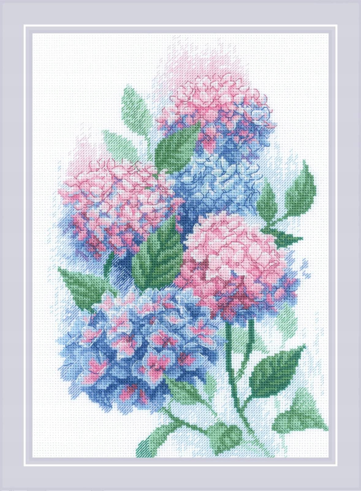 Riolis Jemné hortenzie 2139, sada pro křížkovou výšivku 21 x 30 cm