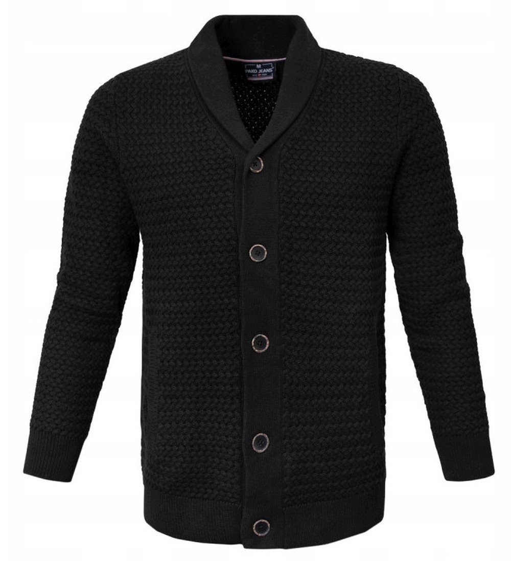 Elegantní pánský kardigan s tlustou pleteninou – Pako Jeans – černý – XXL