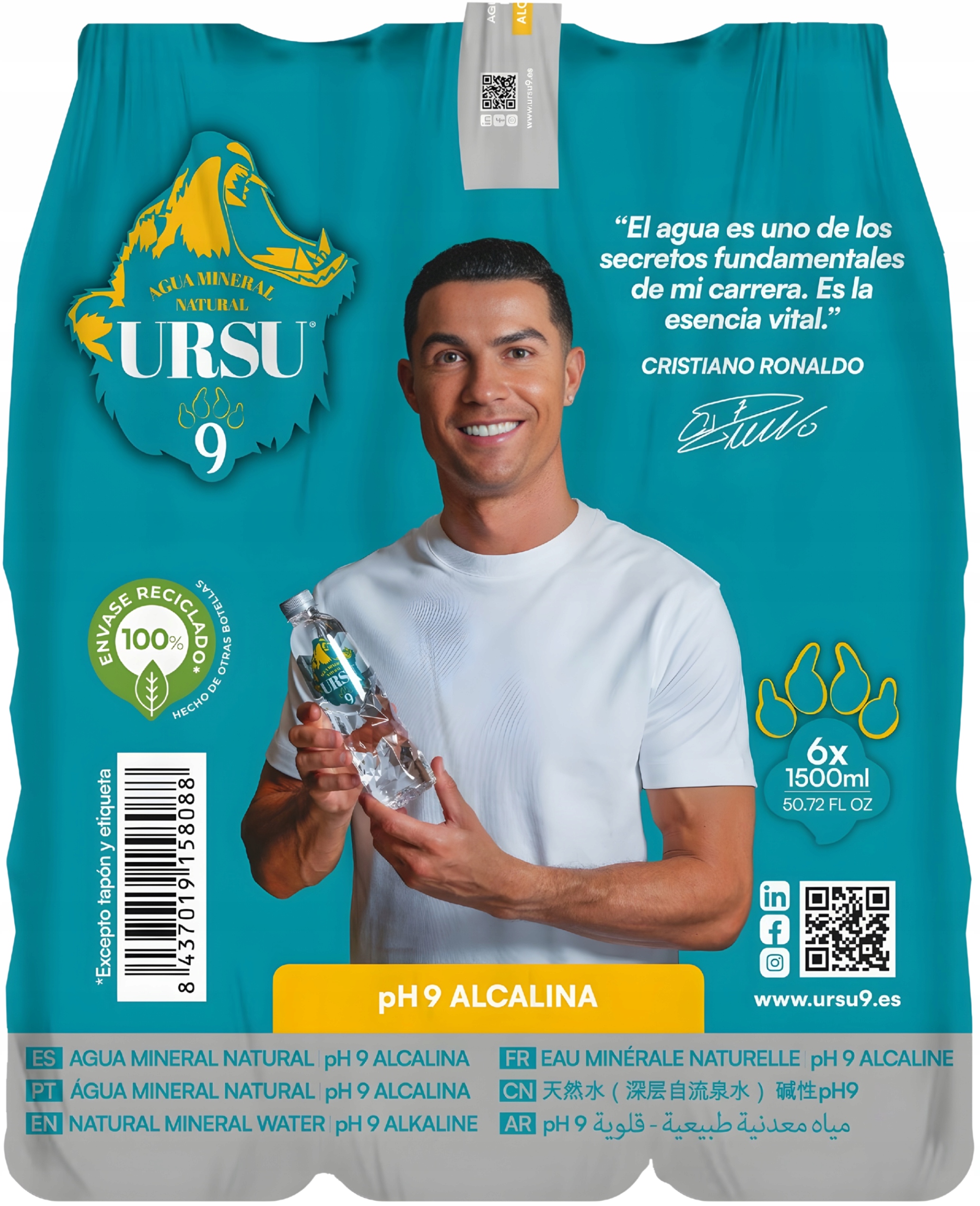 Levně Ursu9 Alkalická Minerální Voda By Cristiano Ronaldo 6×1,5l