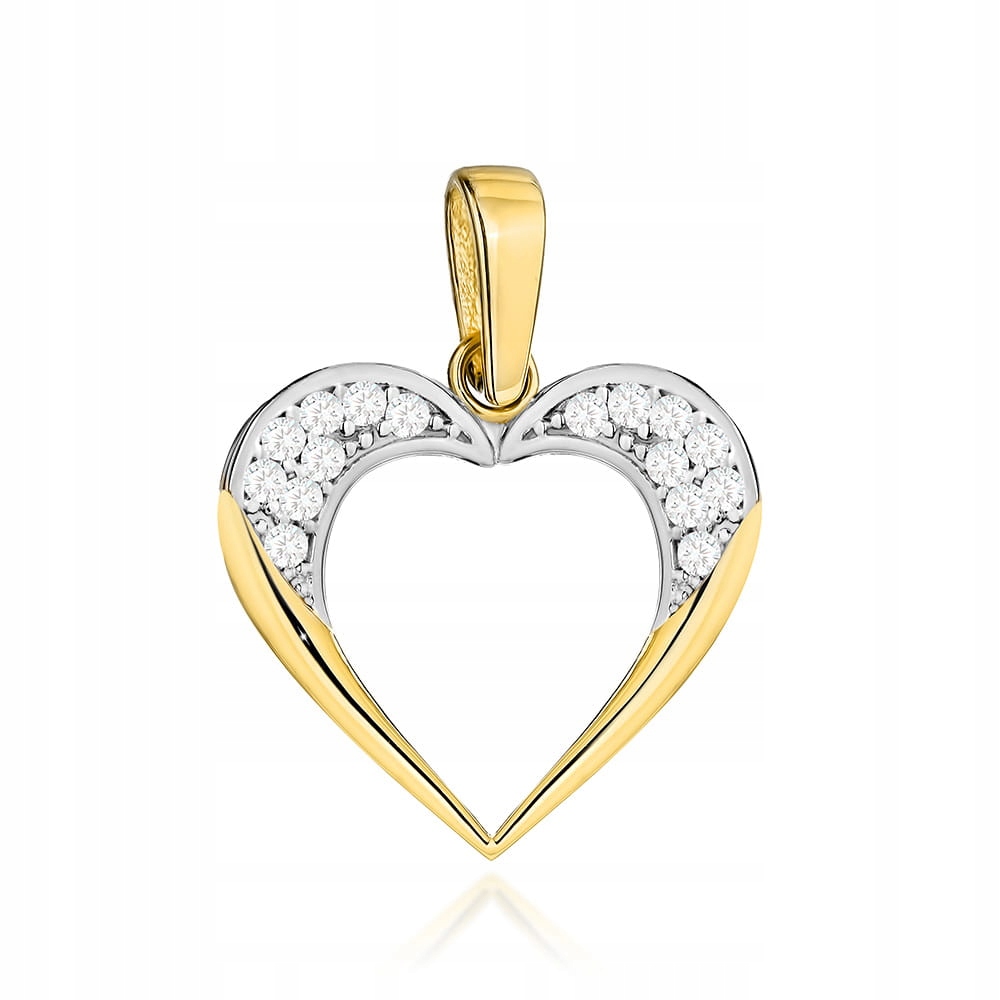 Zlatý přívěsek 585, srdce osázené zirkony nahoře, módní design 14k
