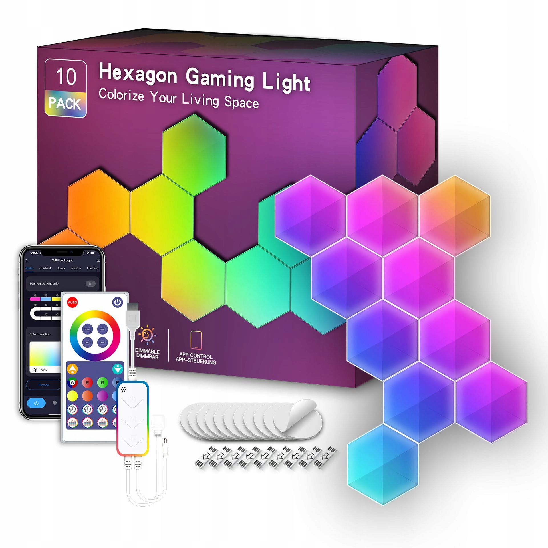 Led Lampa Sada 10 X Panel Hexagón Wifi Smart Tuya Rgb Biela Inteligentná