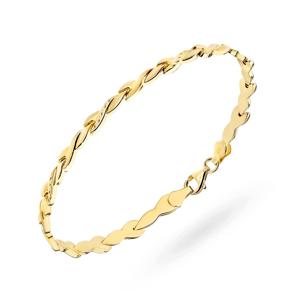 Złota Bransoletka 585 Diamentowana Satynowe Zdobienie Falista Stylowa 19 CM