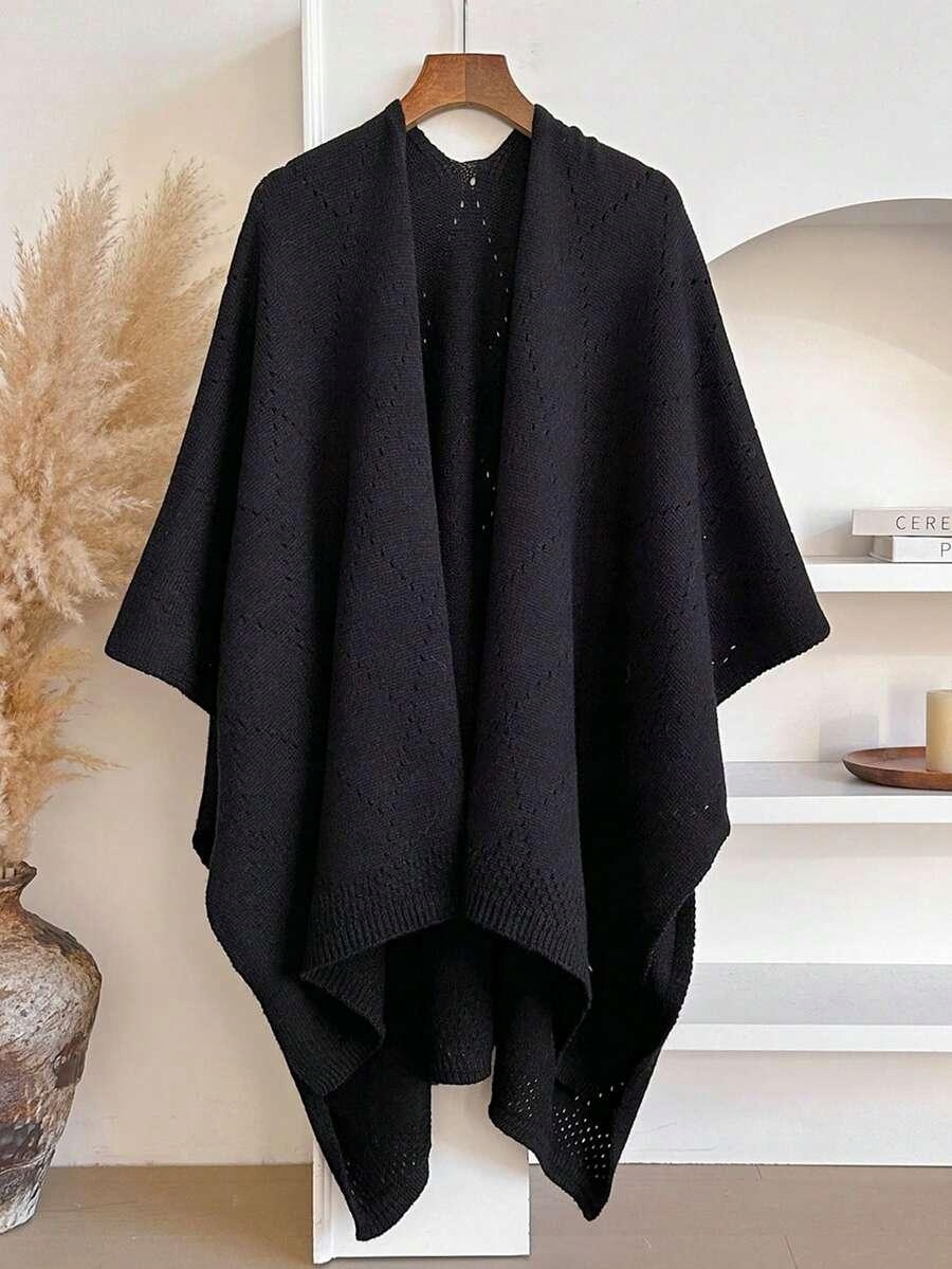 Shein CZARNE PONCZO ASYMETRIA S07 pok UNIWERSALNY