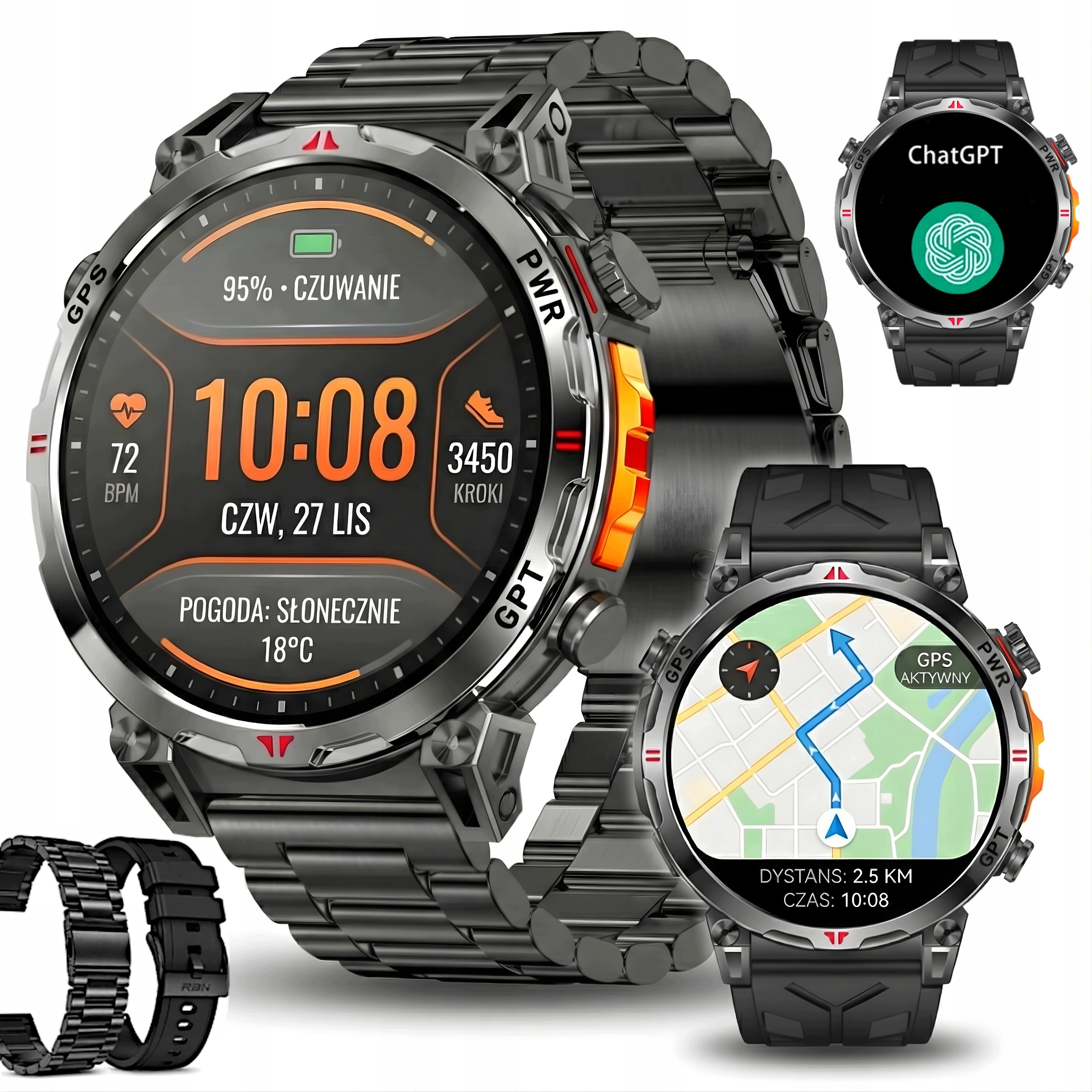 Chytré Hodinky Pánské Hodinky Amoled Gps Hovory Chat Gpt Ai 650 mAh 2 Pásky