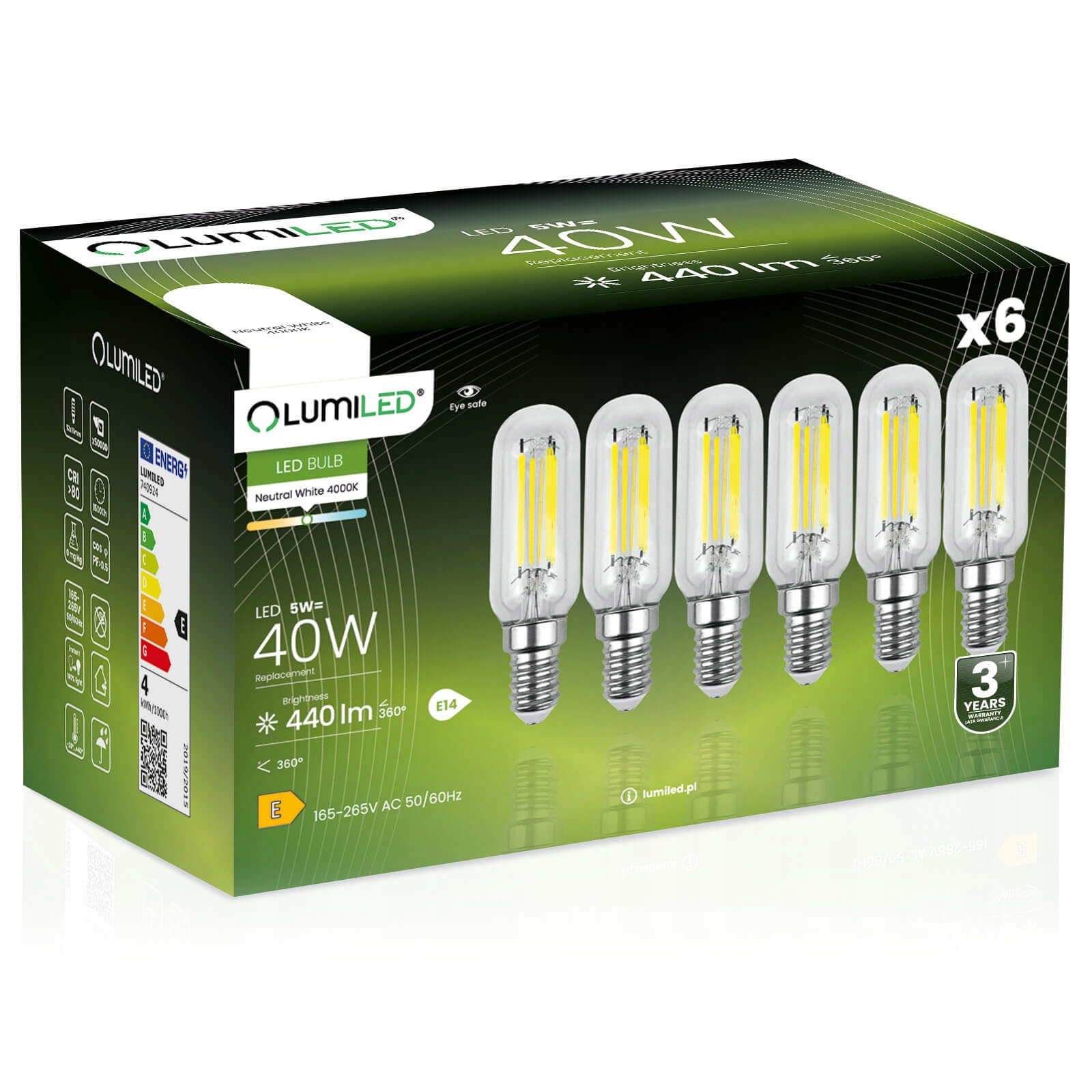 6x Żarówka LED E14 T25 LODÓWKA OKAP 4W 40W 4000K Neutralna FILAMENT OZDOBNA