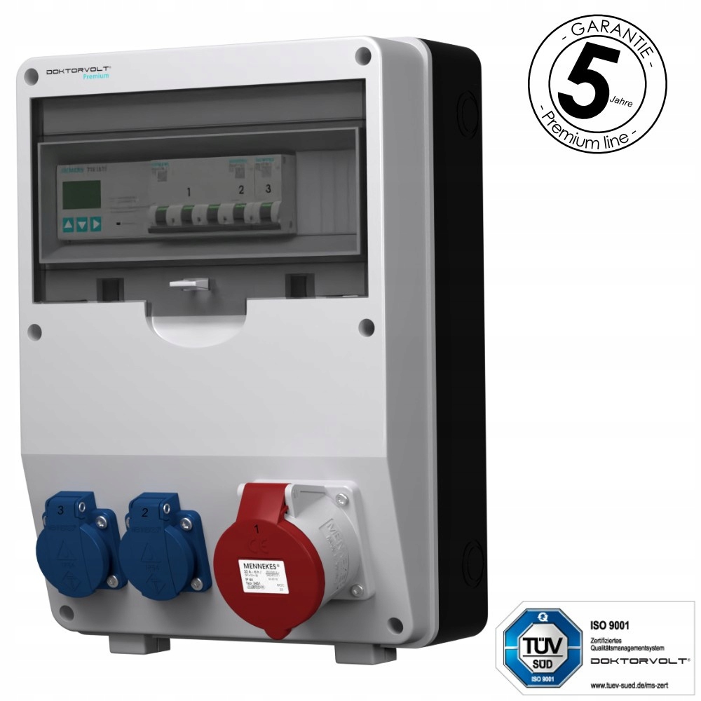 Stavební rozvaděč s počítadlem 3F Siemens pTD-S 32A 2x230V Mennekes DV