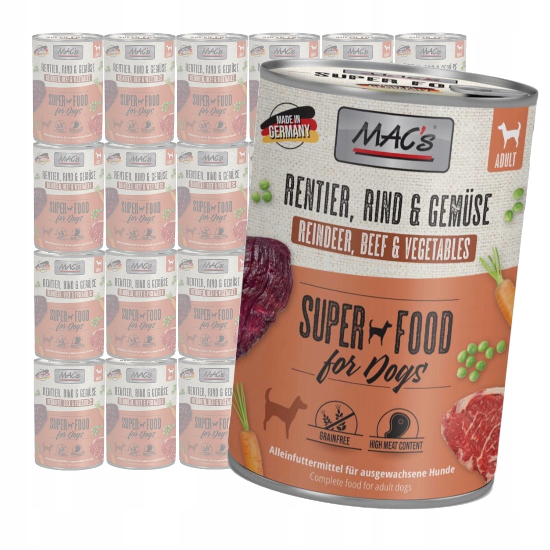 Levně MAC's Dog Bezobilné Vlhké Krmivo pro psy Sob Hovězí zelenina 24x400 g