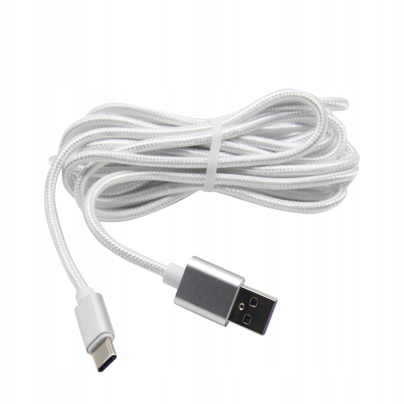 Kabel USB typ C do ładowania PS5 3m Oplot Srebrny
