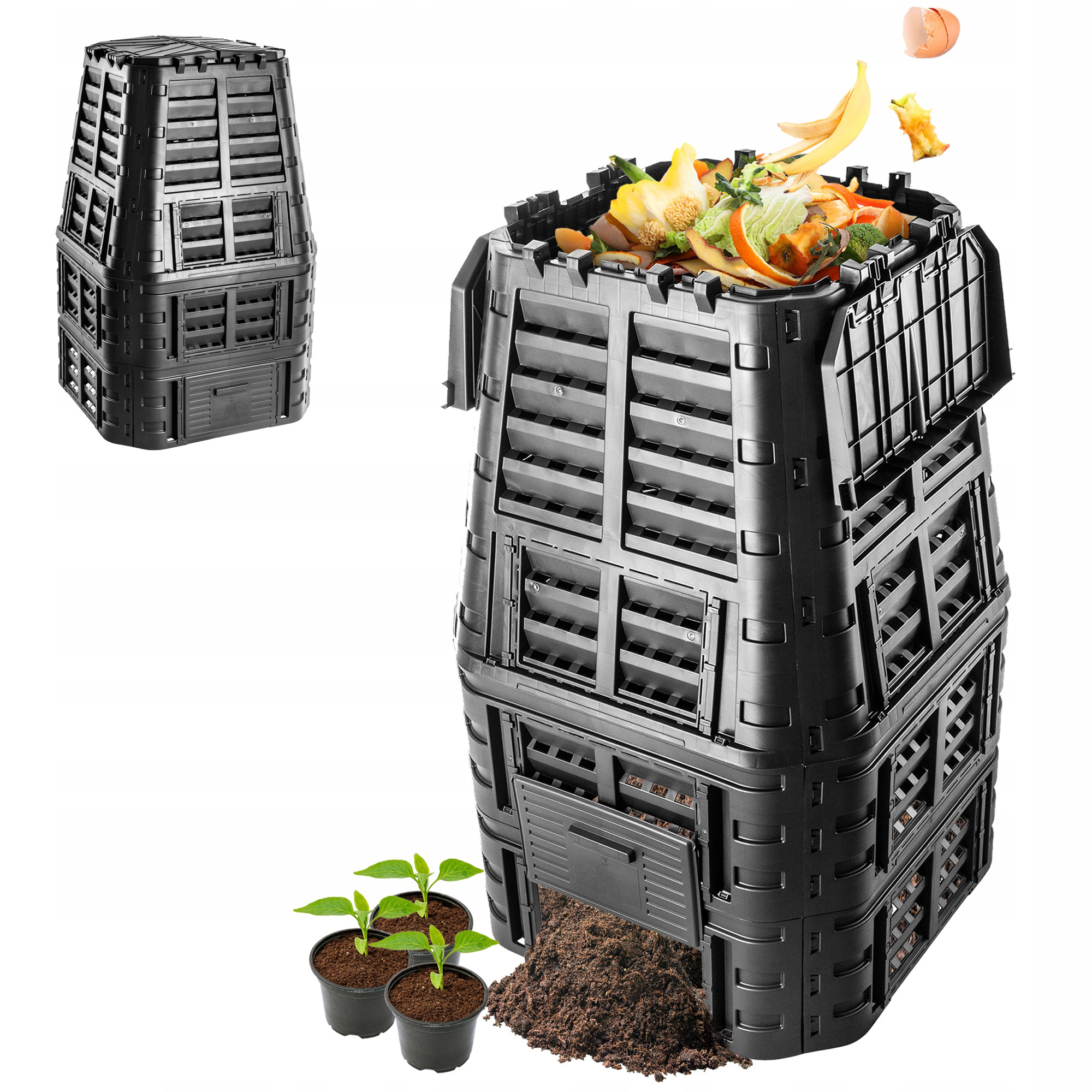 Modulárny Záhradný Kompostér Celoročný, Mrazuvzdorný, Čierny, 1000 L