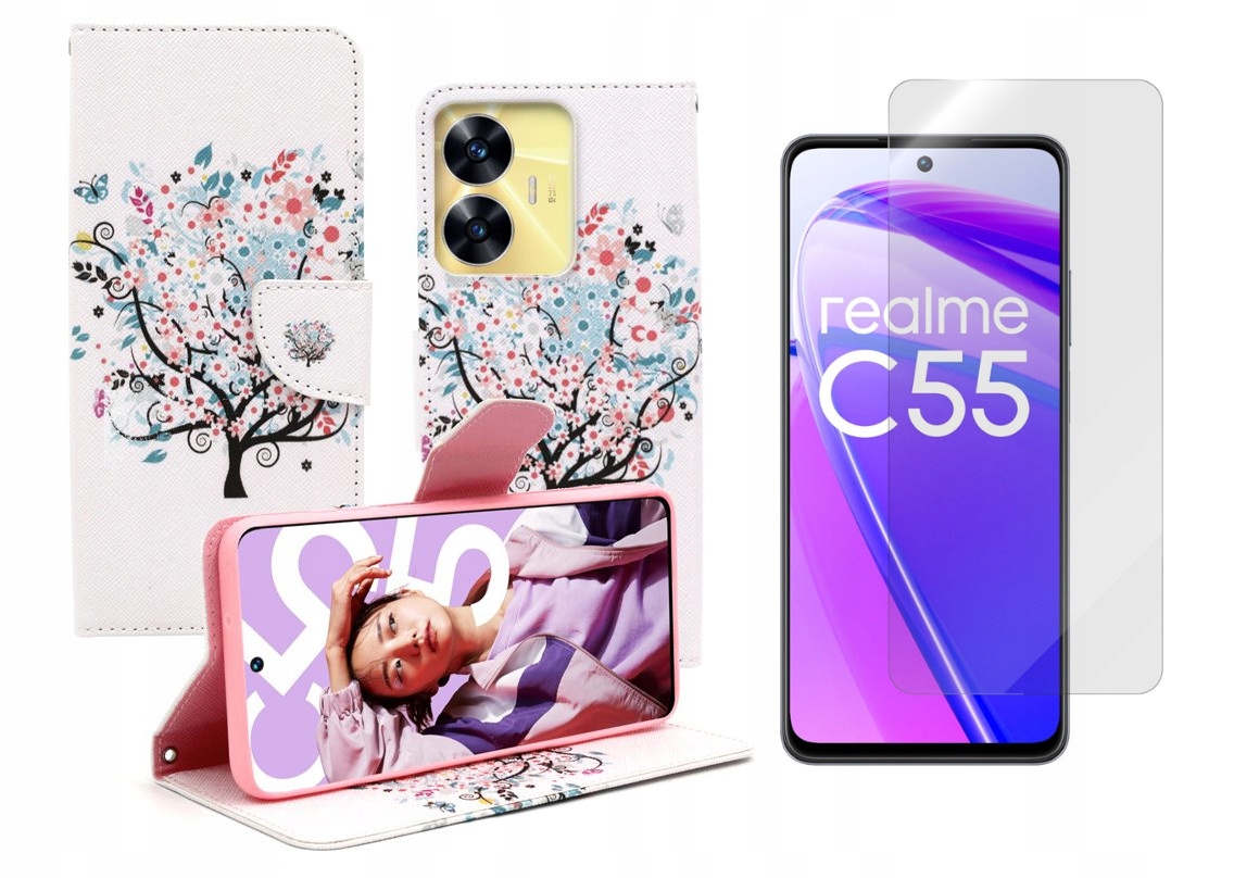 

Etui Fancy Pokrowiec do Realme C55 drzewko +szkło