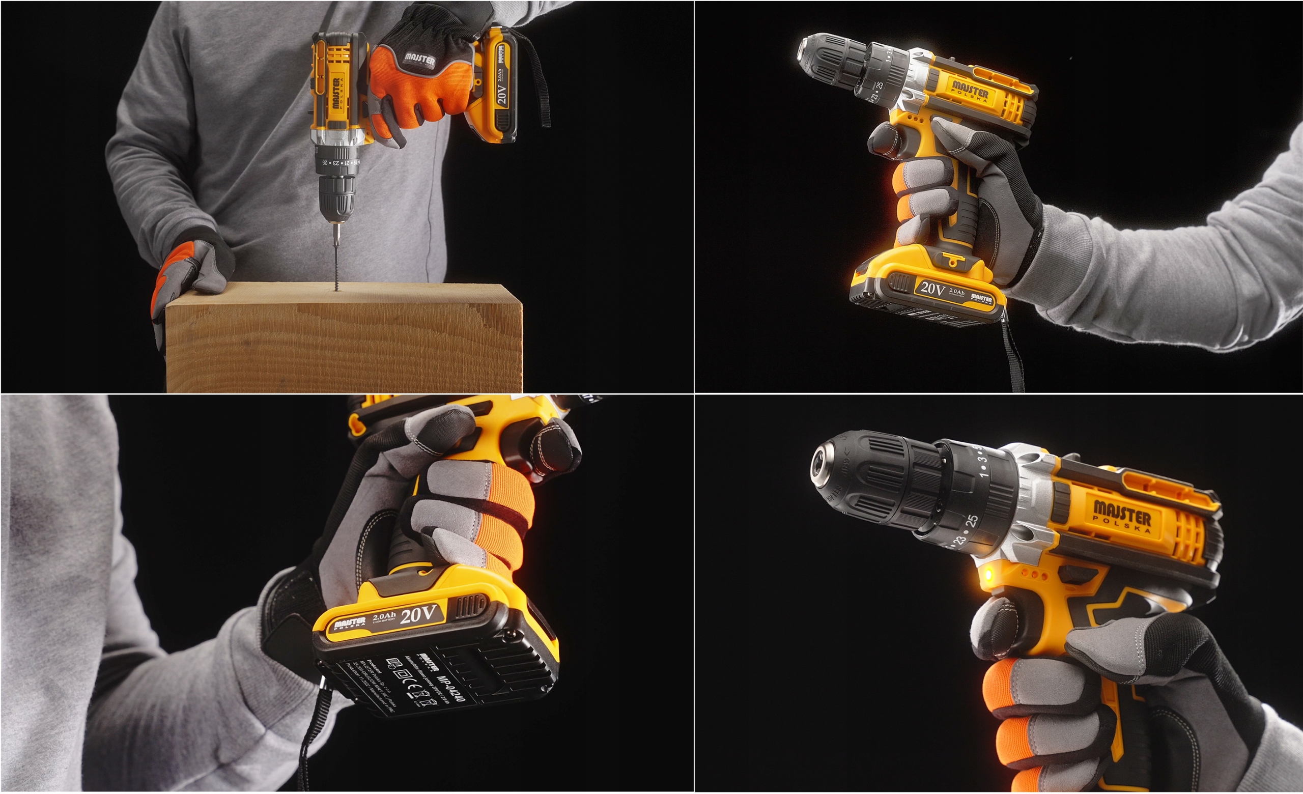 WIERTARKO WKRĘTARKA AKUMULATOROWA UDAROWA 20V Majster Polska mp0424 mp-0424 Twardy moment obrotowy 50 Nm