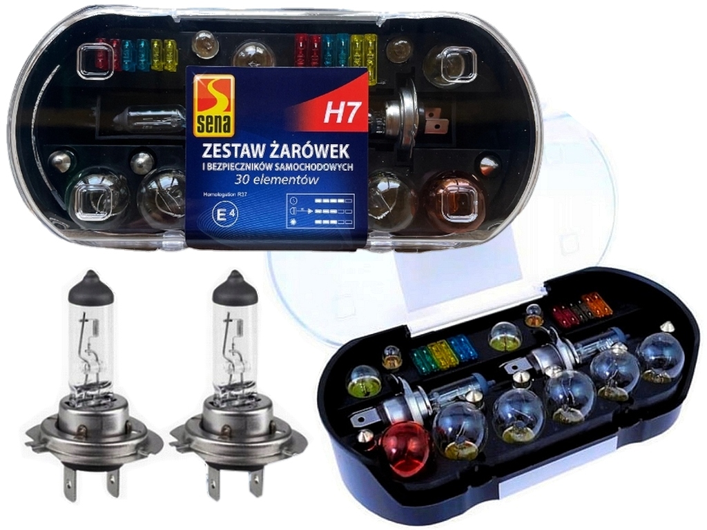 Zestaw zasobnik komplet żarówek 2 x H7 12V 30 el. Homologacja Europa