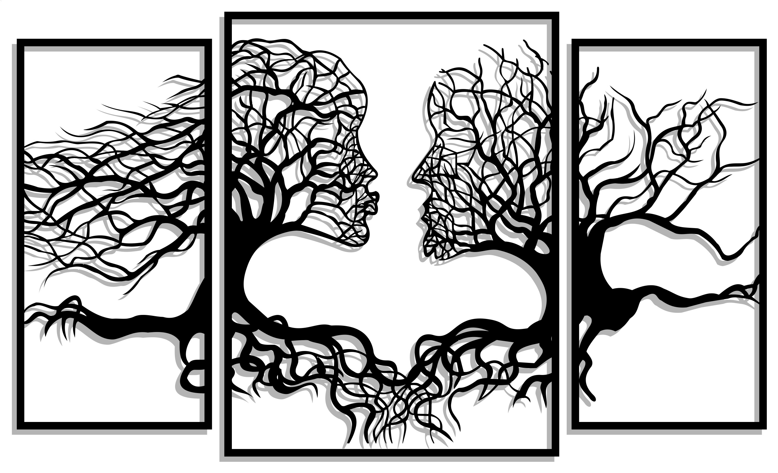 Prolamovaný Obraz Nástěnný Panel Triptych Tváře Z Větví Stromu 100 CM L 17 Kol