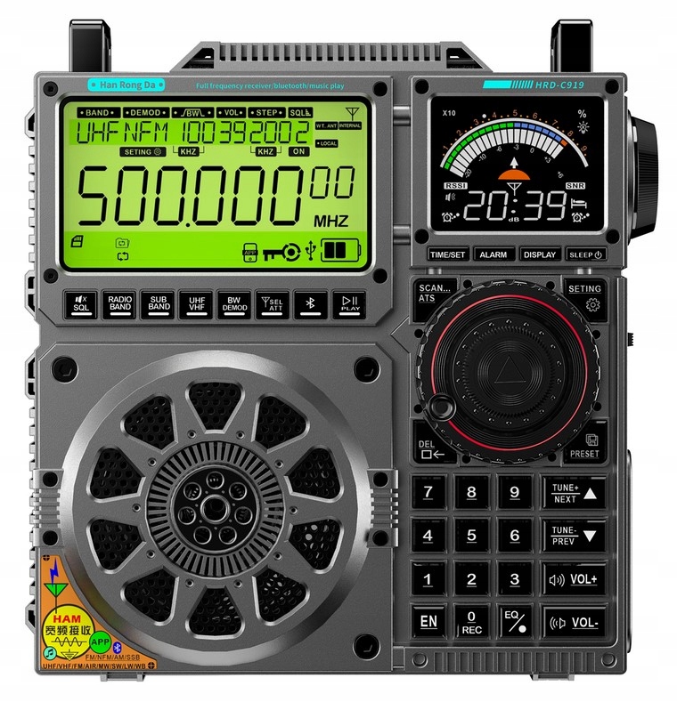 HRD-C919 odbiornik globalny Mw, Sw, Fm, Vhf, Uhf, Pmr, radio ratunkowe