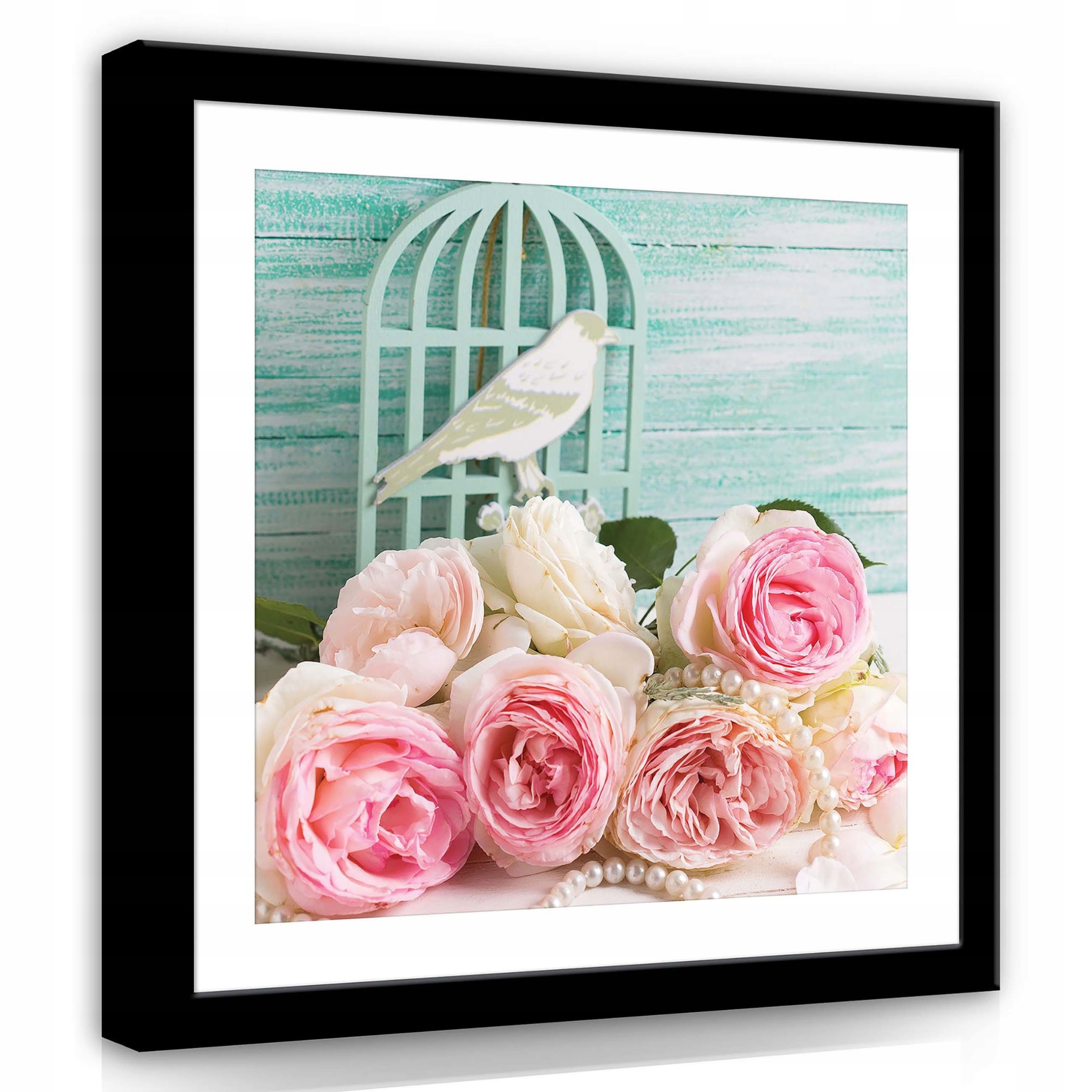 Obraz 80x80 Růže Pták Bílé Perly Pastel Romantismus Klid Jaro