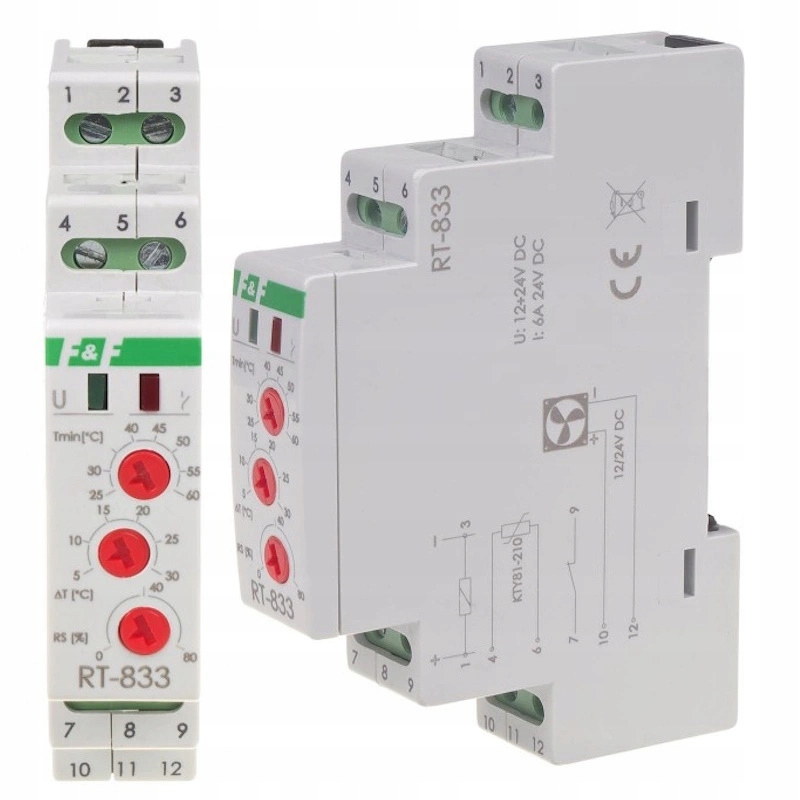 Regulátor teploty bez sondy 0-99°C 16A 230V RT827 na lištu TH35 F&f