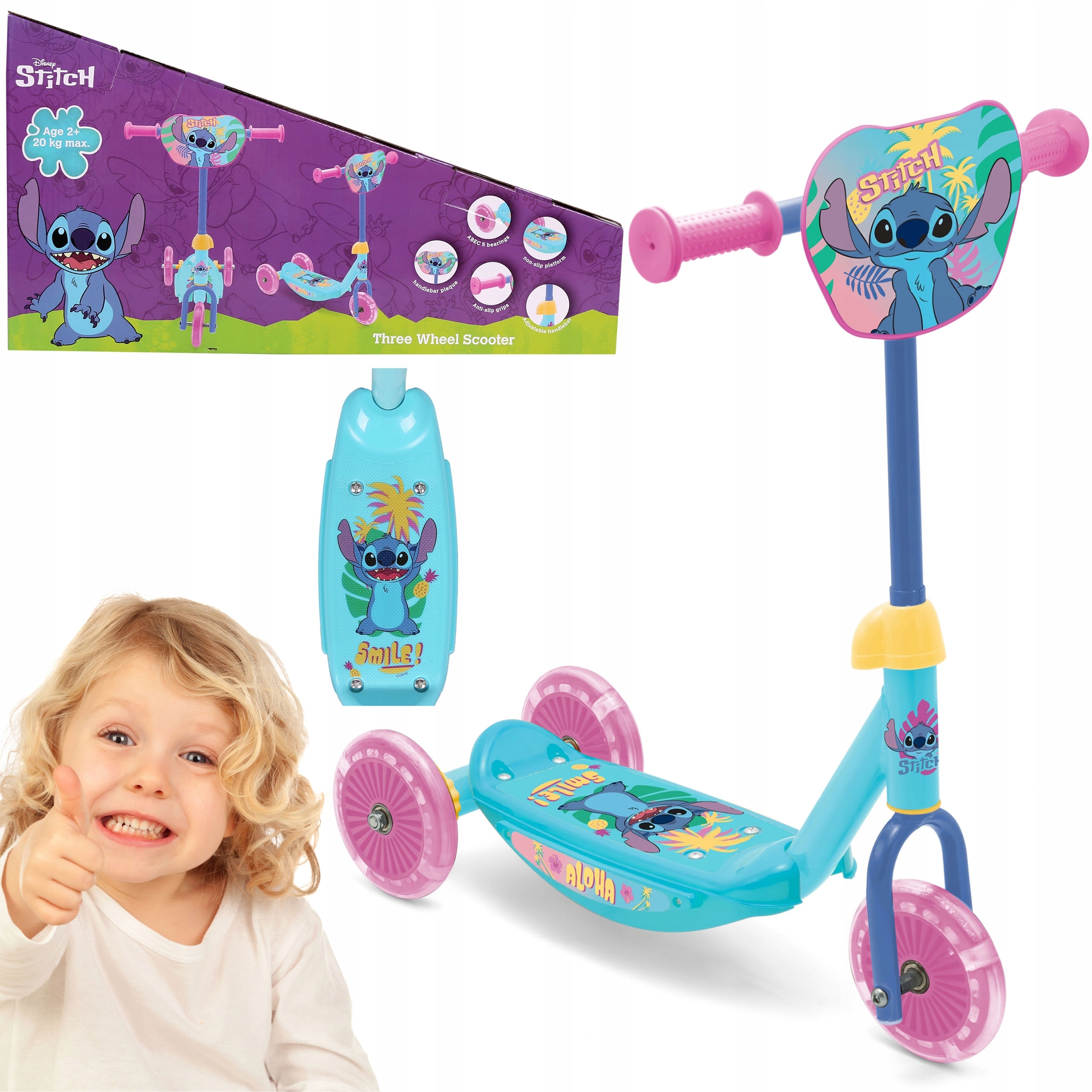 Disney Stitch Hulajnoga trójkołowa dla dziewczynki, Balansowa do 20 kg