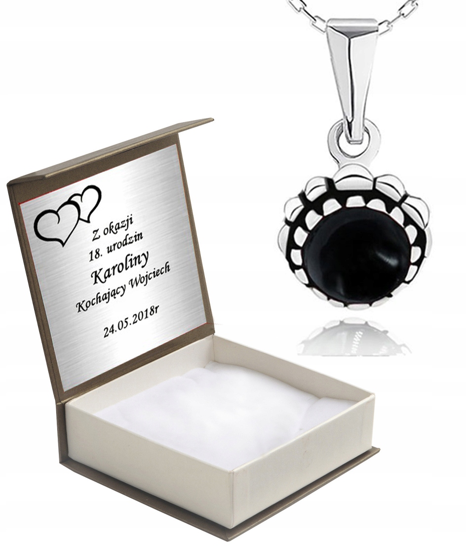 

Wisiorek Srebrny Z Onyksem I Łańcuszkiem + Grawer