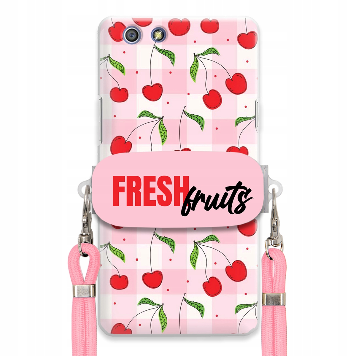 Pouzdro pro Oppo A51 Case Držák Šňůrka Růžová Fresh Fruits Mřížka Ovoce