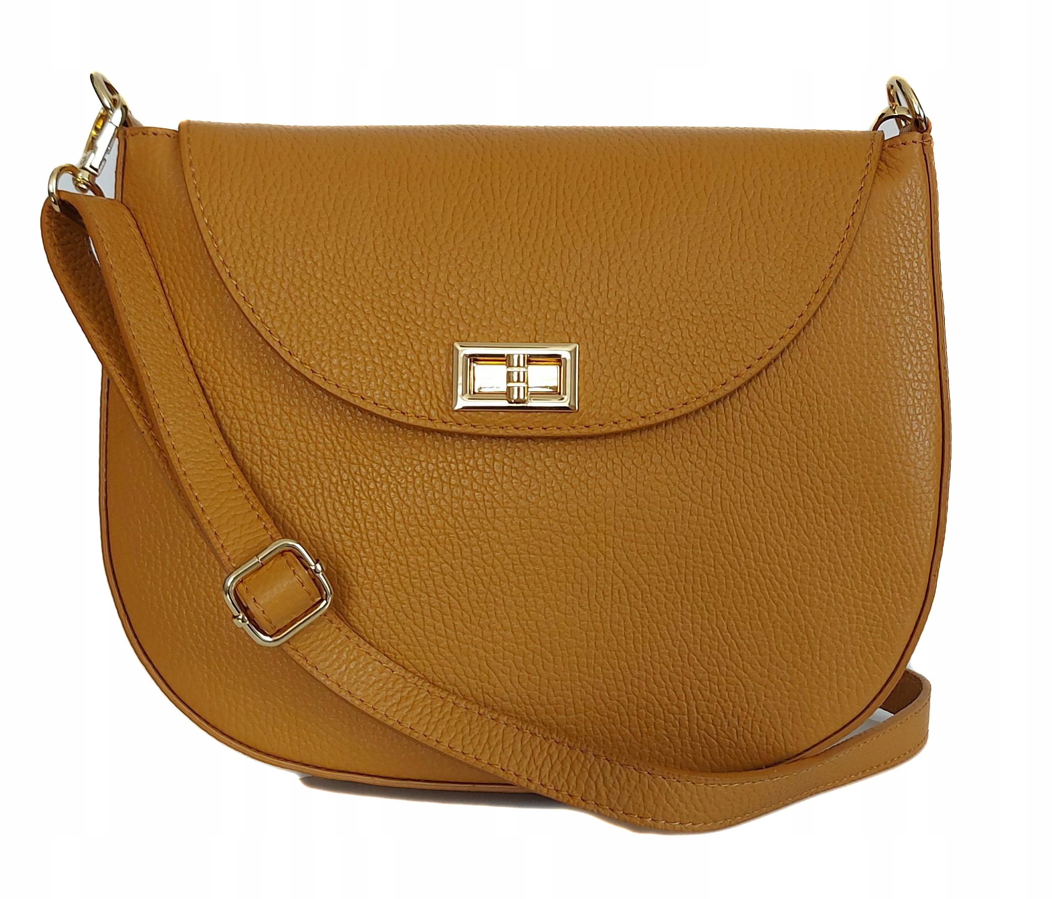 Velká italská kabelka přes rameno Vera Pelle – prostorná elegantní podkova Camel