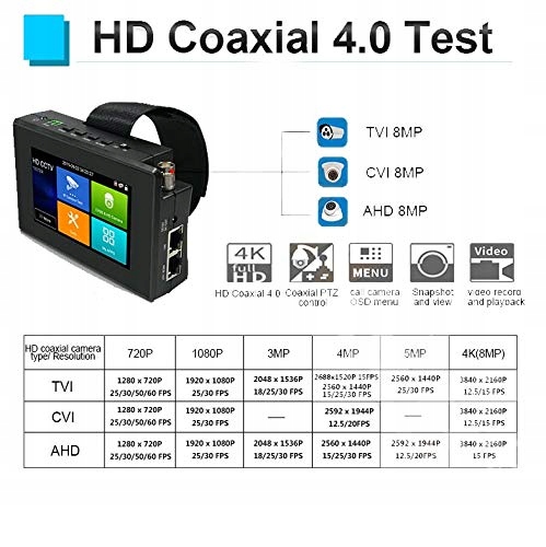 POMIACAM Tester Kamer Monitor 4K IP WiFi POE 4 Calowy 8MP 12V — miniatura 5