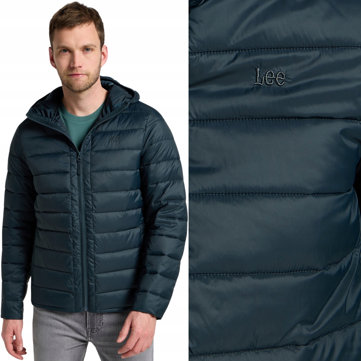 Lee Puffer Jacket Charcoal lehká voděodolná péřová bunda s kapucí XXL