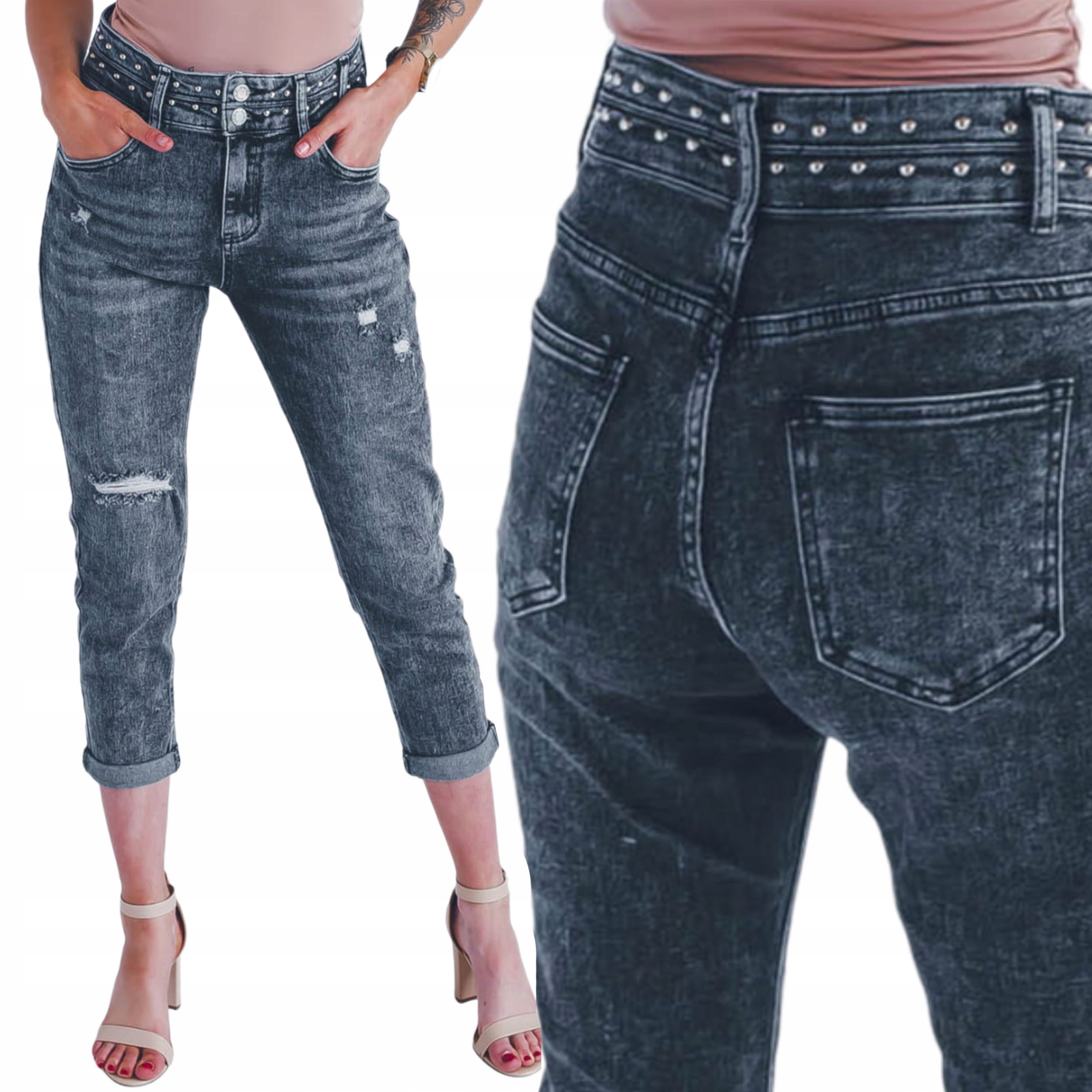 

Spodnie Damskie Jeansy Z Dziurami Wysoki Stan XL