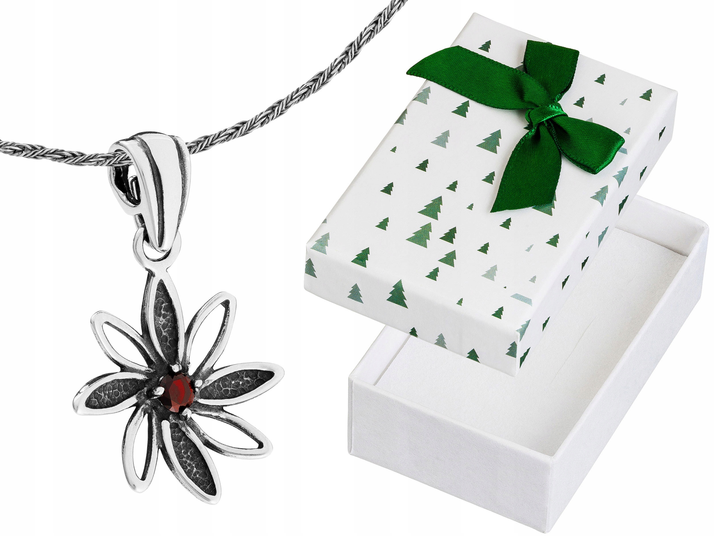 Krátký stříbrný dámský náhrdelník Květ s červenou zirkonií Květina Choker 30