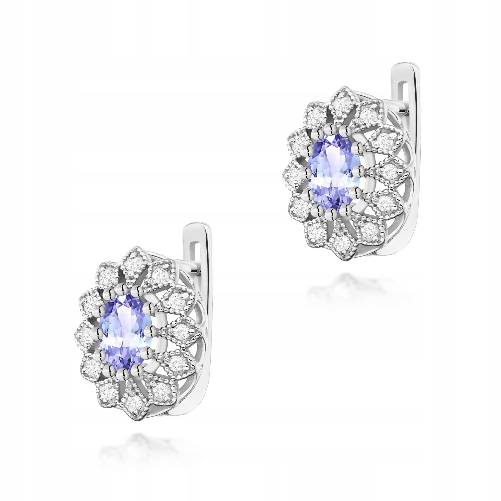 Náušnice zlaté pro ženu 585 s tanzanitem 0,40 ct bílé zlato elegantní