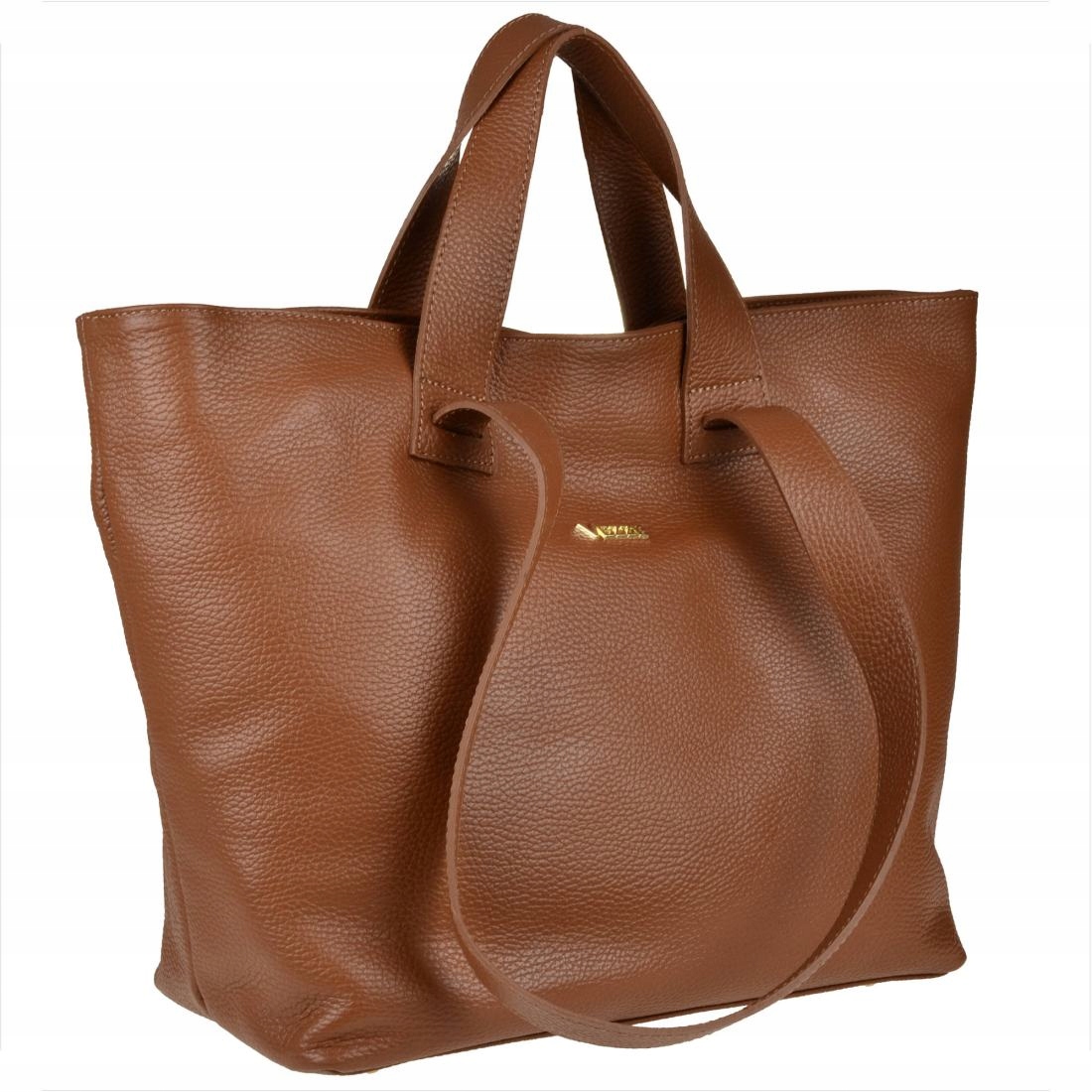 Vezze Kožená taška shopper bag hnědá camel, zlaté kování na rameno