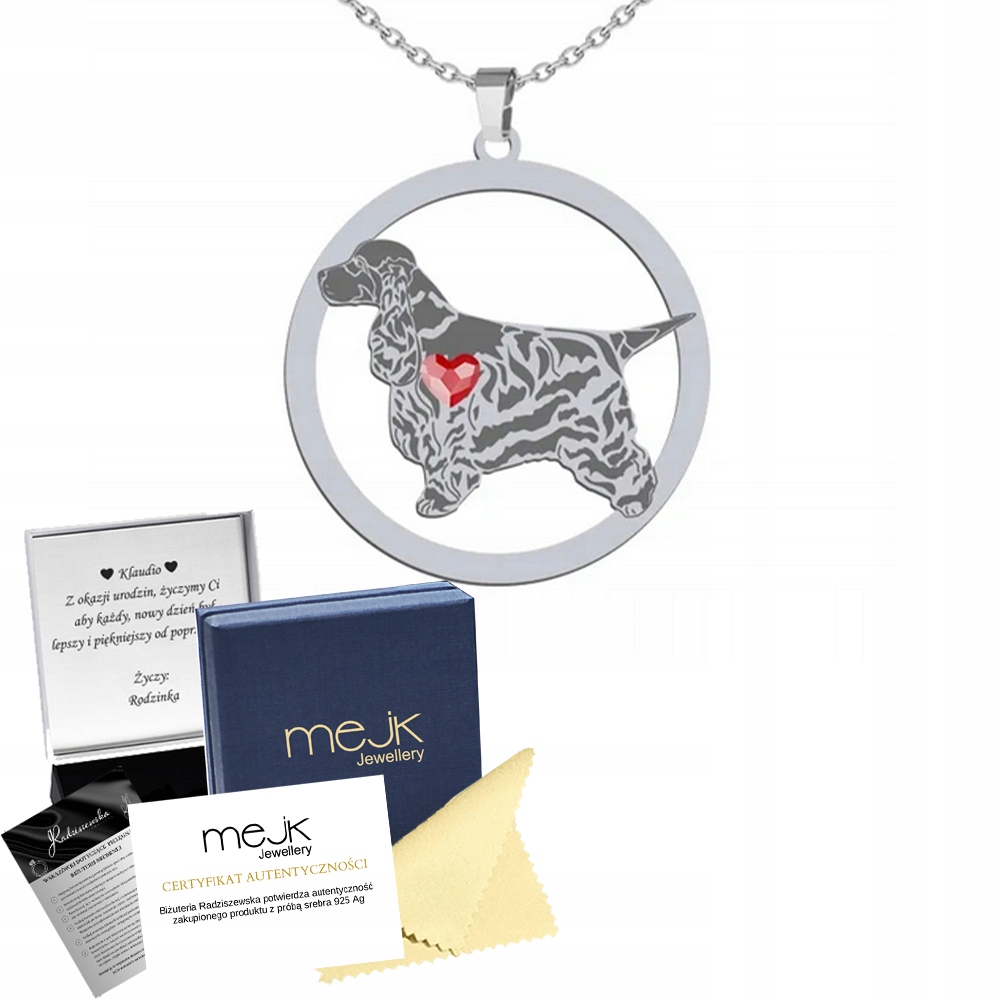 Stříbrný náhrdelník s anglickým kokršpanělem 925 Řetízek Gravírování Bonus
