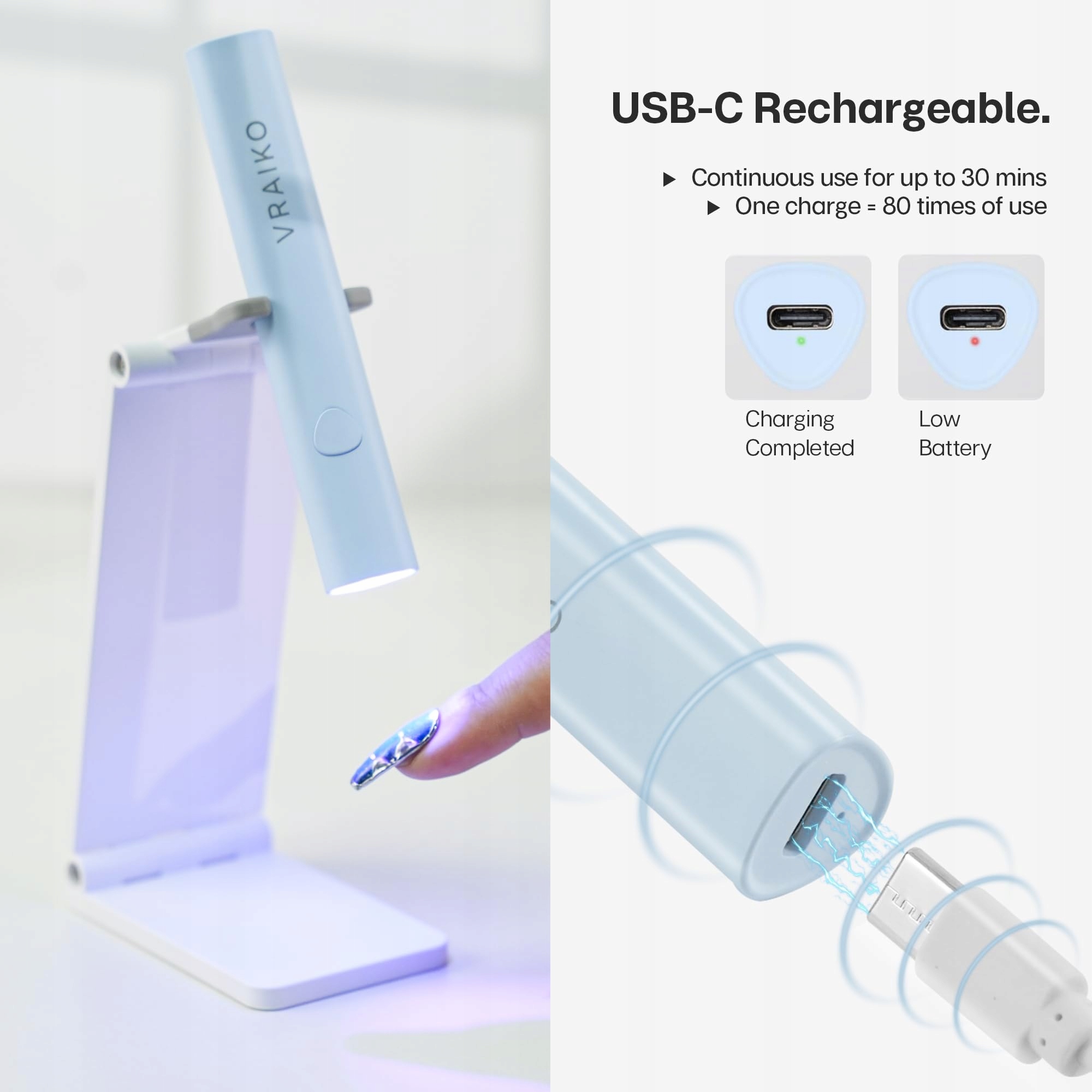 VRAIKO Minicure Przenośna Lampa UV LED Do Paznokci Żelowych Niebieska — miniatura 5