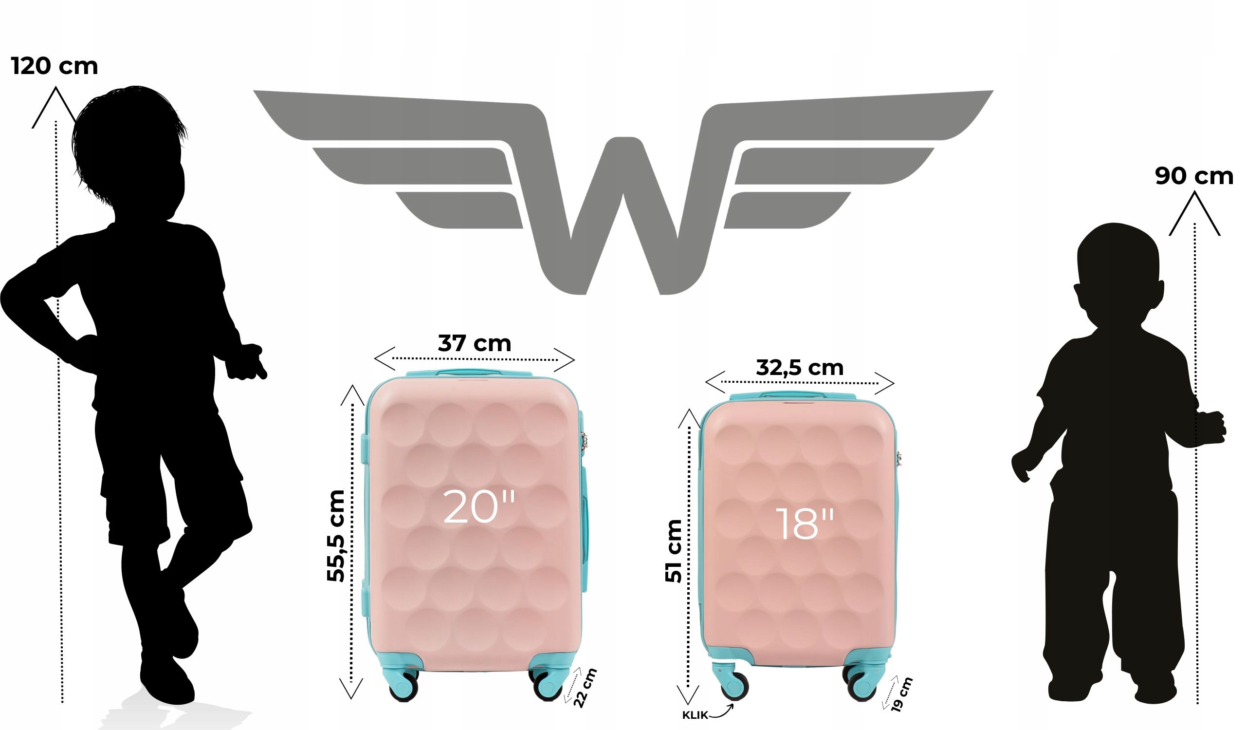 WINGS Walizka Podróżna dla Dziecka Kabinowa 18'' Zestaw nie