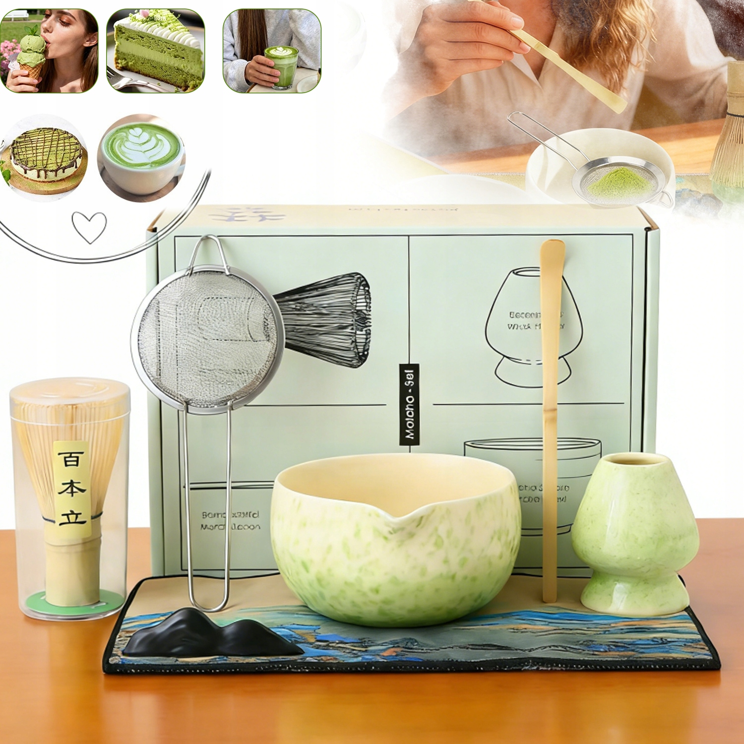 Sada Na Matchu S Bambusovou Metlou, Mísou A Keramickými Doplňky 7V1