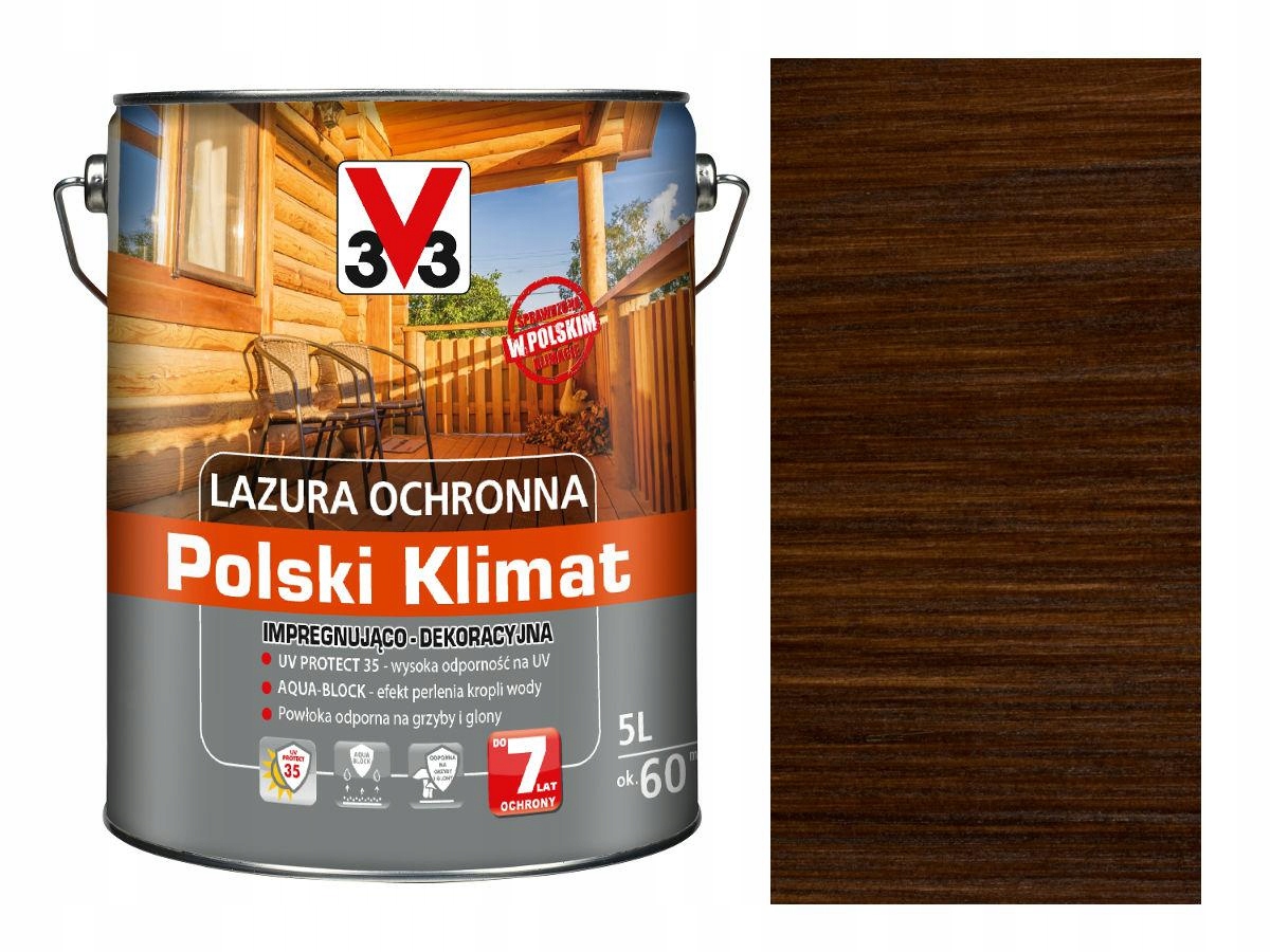 Polski Klimat 7 lat ochrony V33 lazura impregnująco ochronna palisander 5L