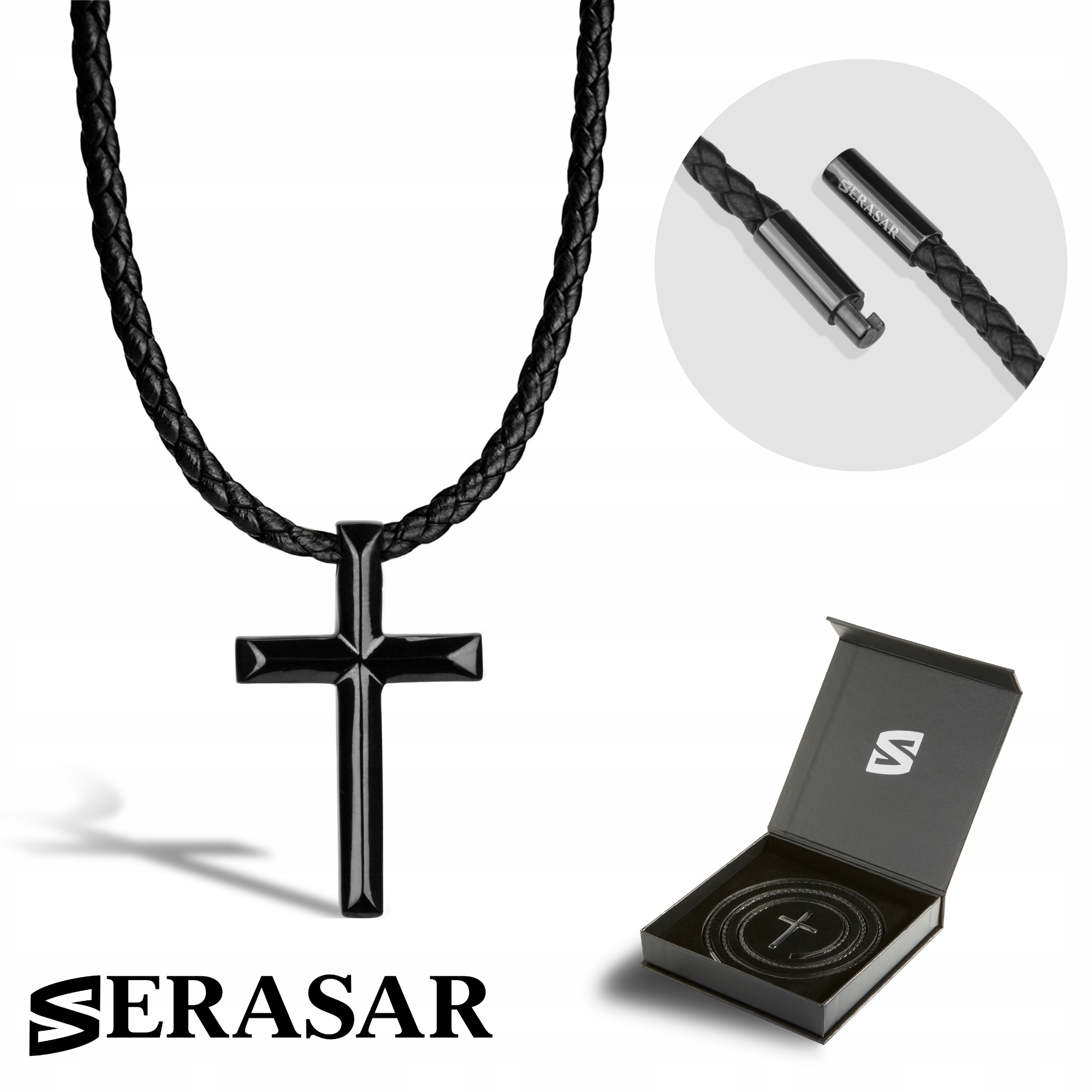 Pánský Kožený Náhrdelník [Kříž] Černý