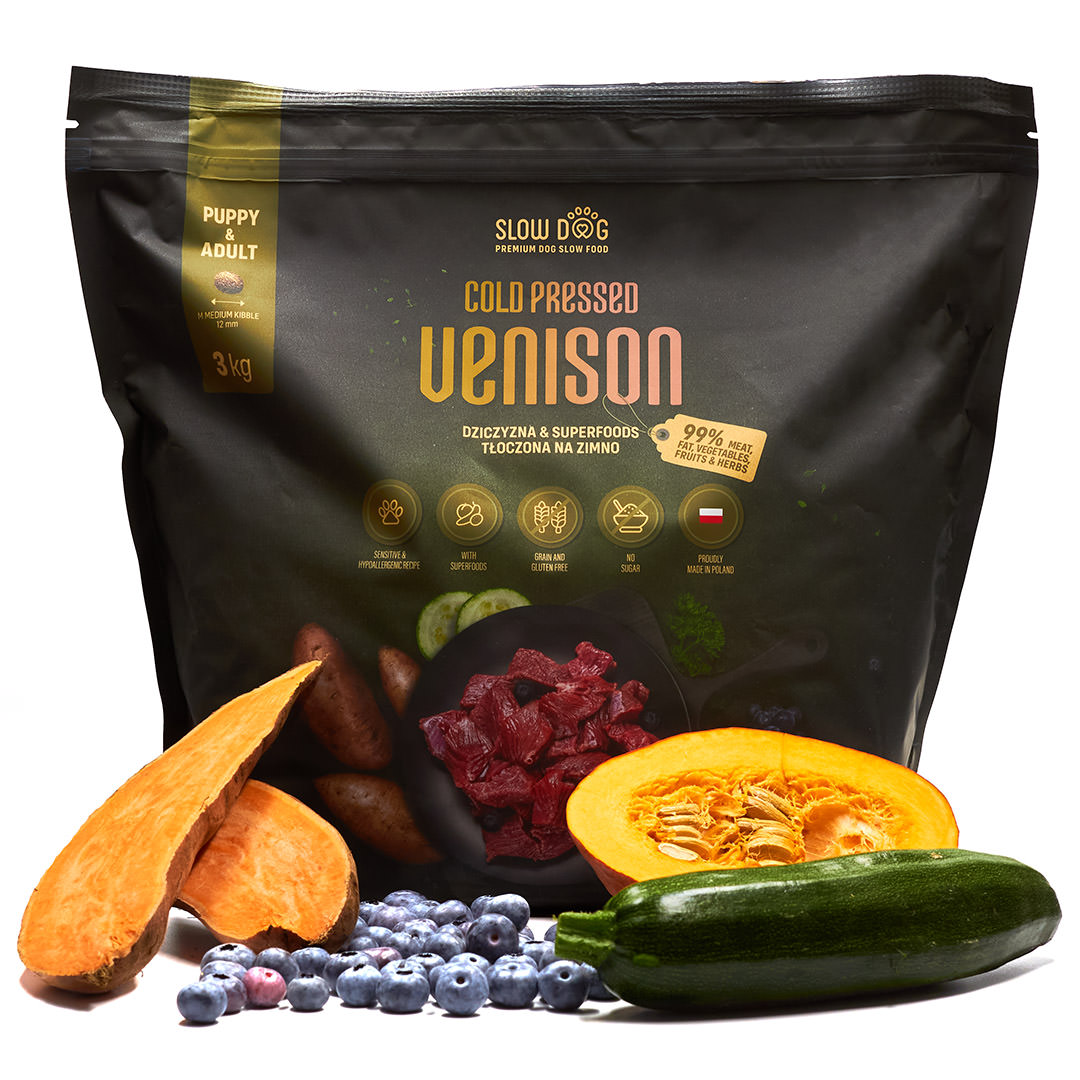 Karma tłoczona na zimno Slow Dog Venison Dziczyzna & Superfoods 3kg