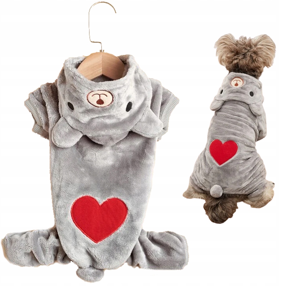 Levně Oblečení Pro Psa Kočku Medvídek Teplé Zimní Plyš Zimní Kombinéza Šedá S