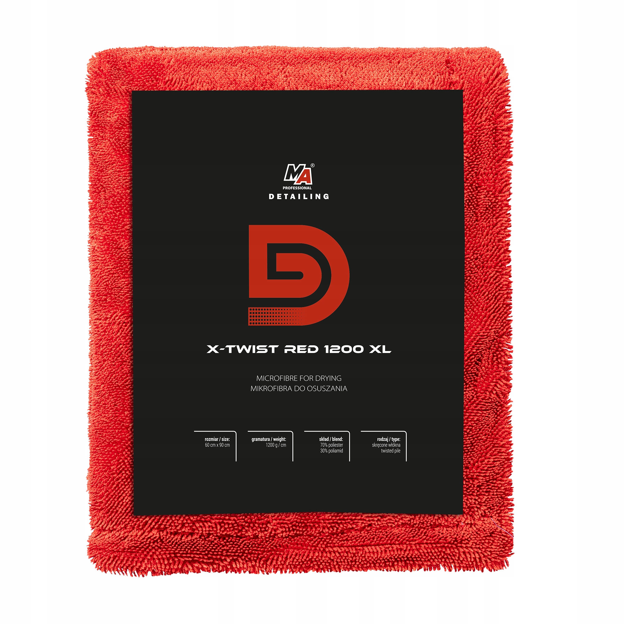 Ma Professional Detailing X-twist Red 1200GSM XL ręcznik do osuszania 60x90