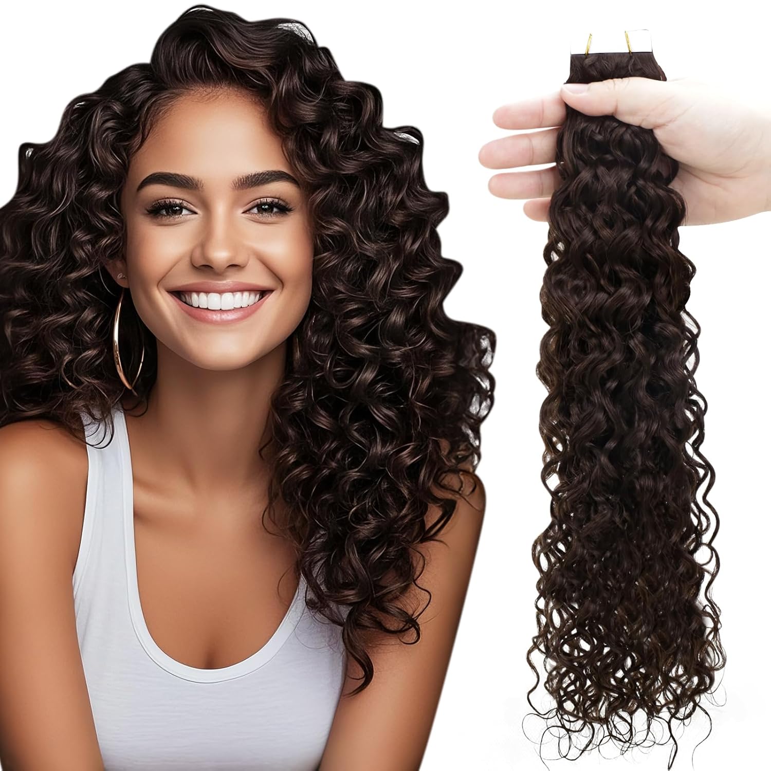 Runature Tape in vlasy kudrnaté, pravé, tmavě hnědé, 20 kusů