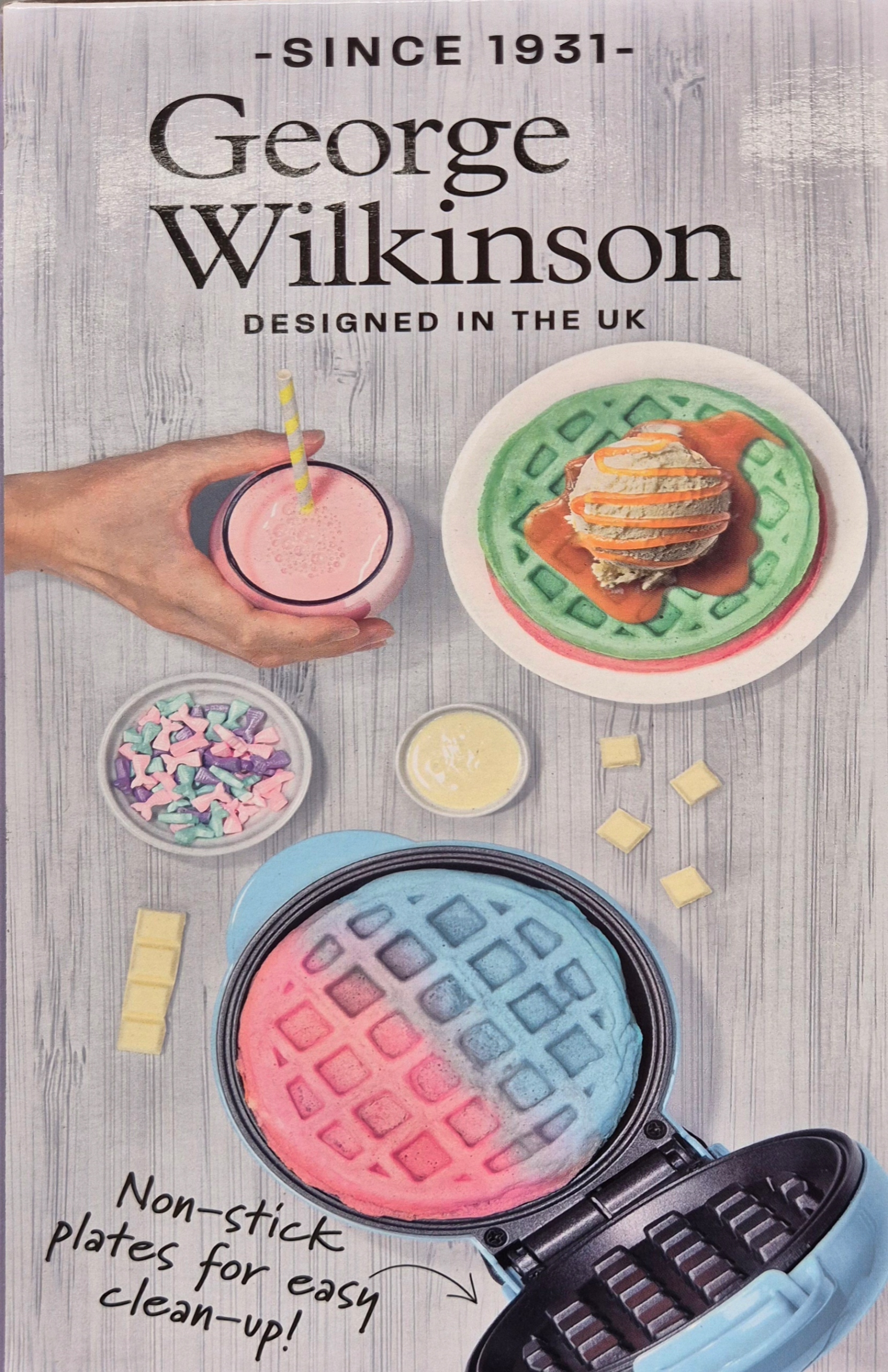 MINI GOFROWNICA URZĄDZENIE DO GOFRÓW WAFLI TEFLON GEORGE WILKINSON 550W Kolor dominujący niebieski