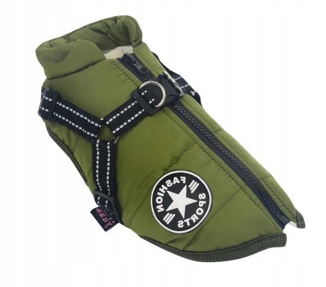 Levně Bunda Oblečení Pro Psa Teplá Zimní Vesta Zelená S Ramenními Popruhy XXL