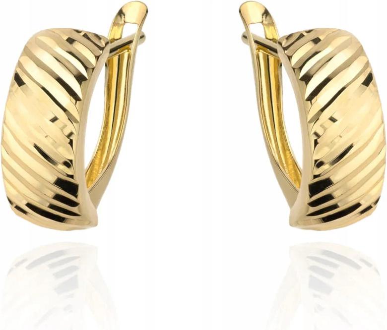 Náušnice zlaté plíšky 585 zdobené diamantováním, anglické zapínání, dárek 14k