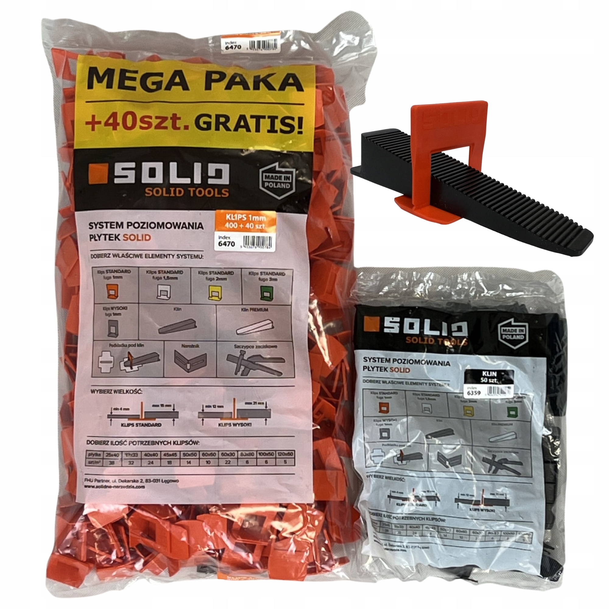 SYSTEM POZIOMOWANIA PŁYTEK SOLID KLIPSY 1mm 440szt